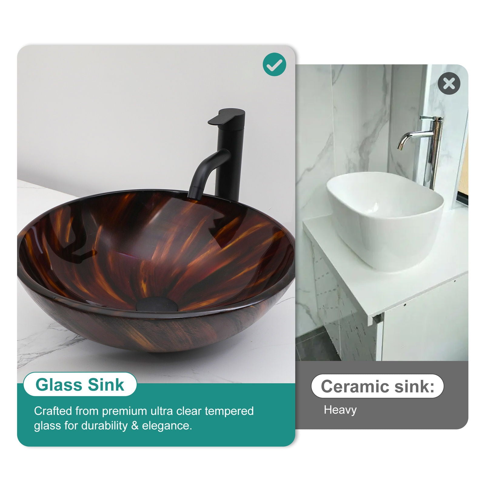 Vessel Bathroom Sink With Pop Up Drain, Round Bowl Design - Brown by Couch