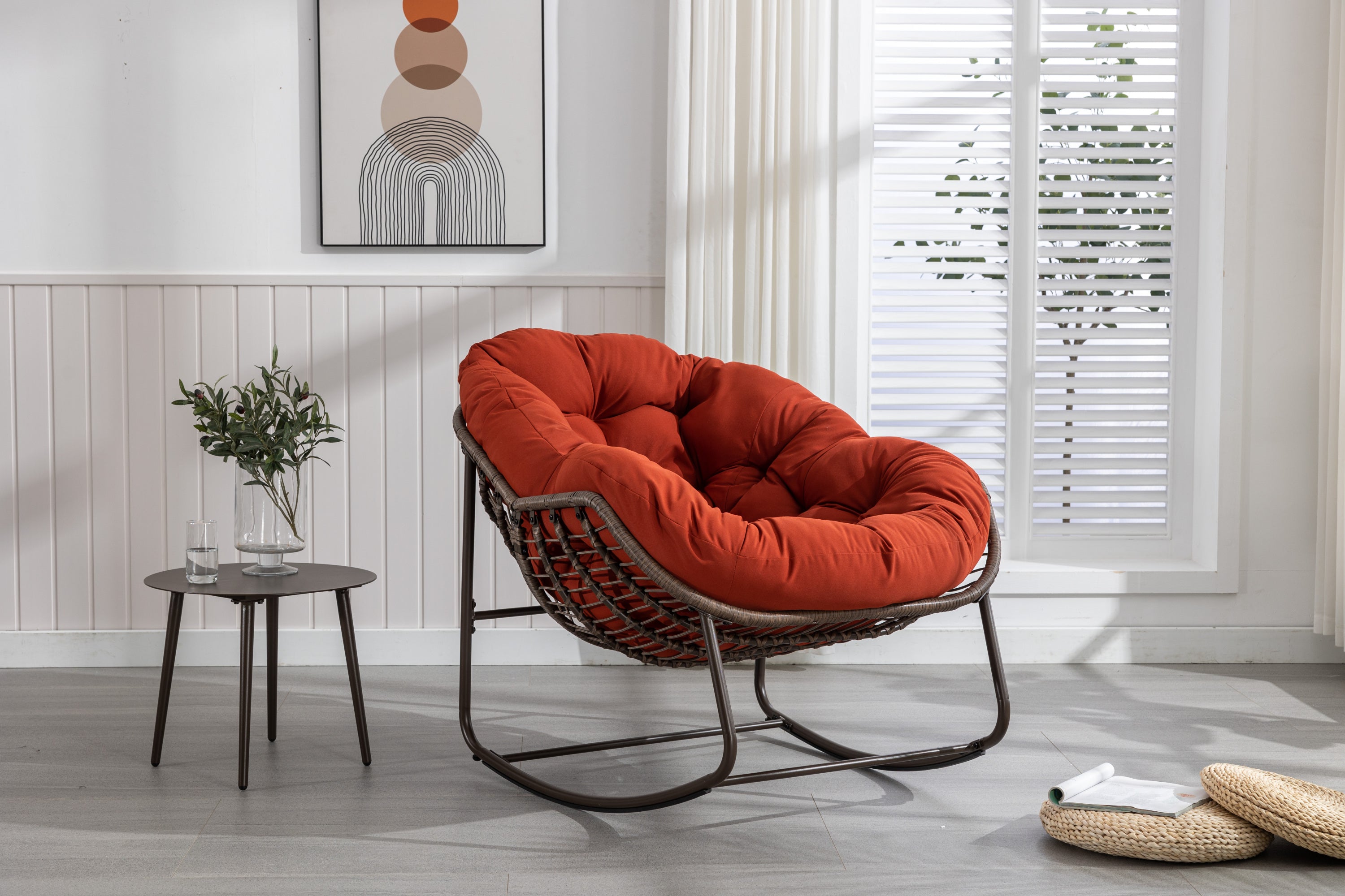 Outdoor Rattan Rocking Chair, Orange