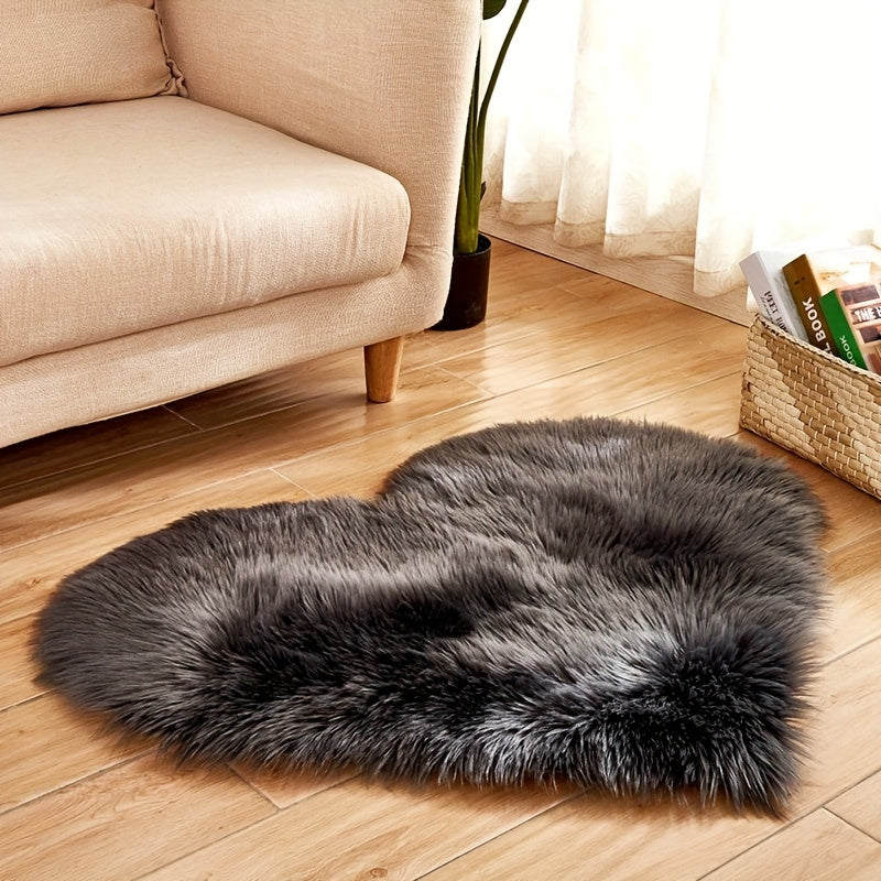 Faux Fur Room Rug, Heart Shaped Plush Rug