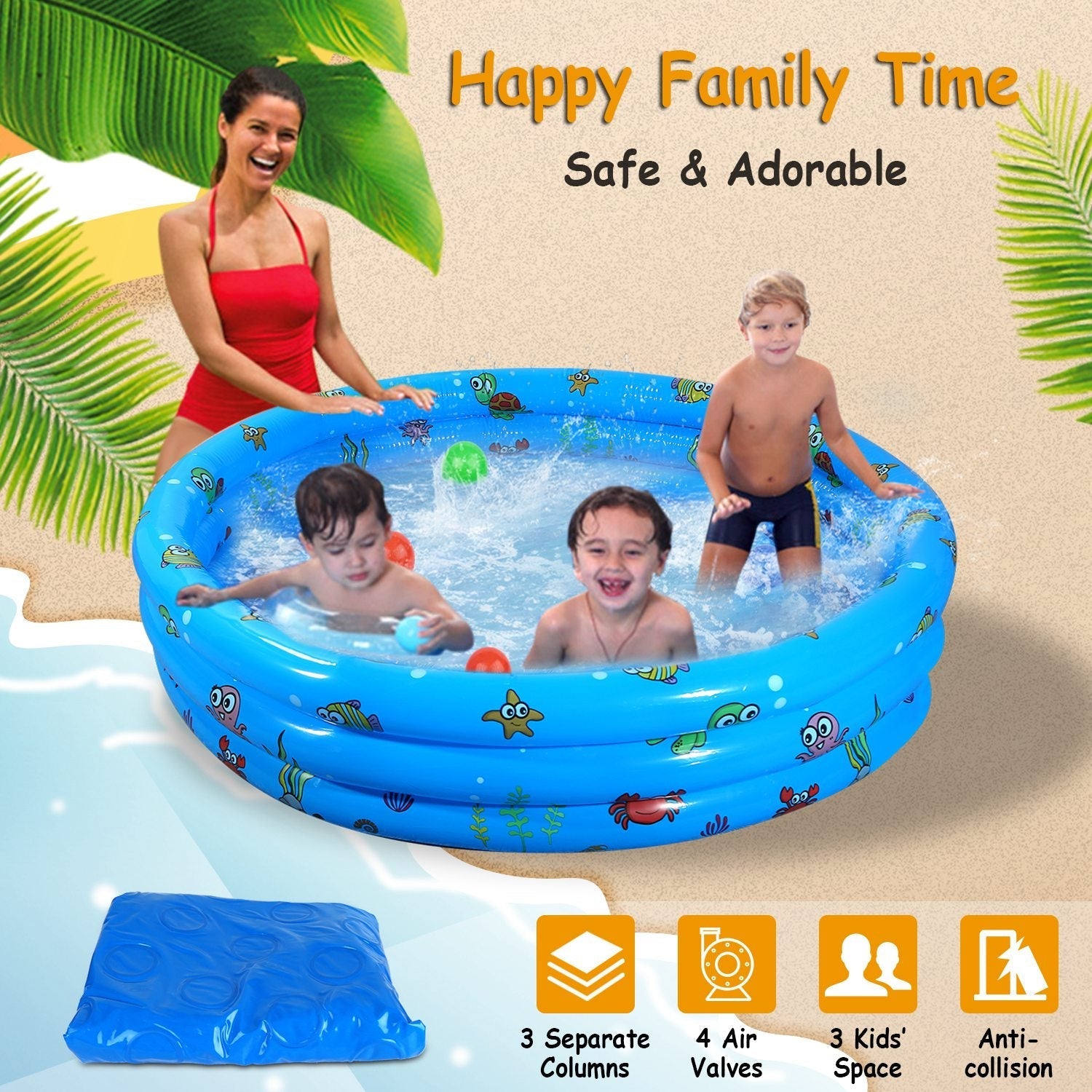 51x13Ó Inflatable Swimming Pool with 4 Valves & Bottom Water Drain Plug