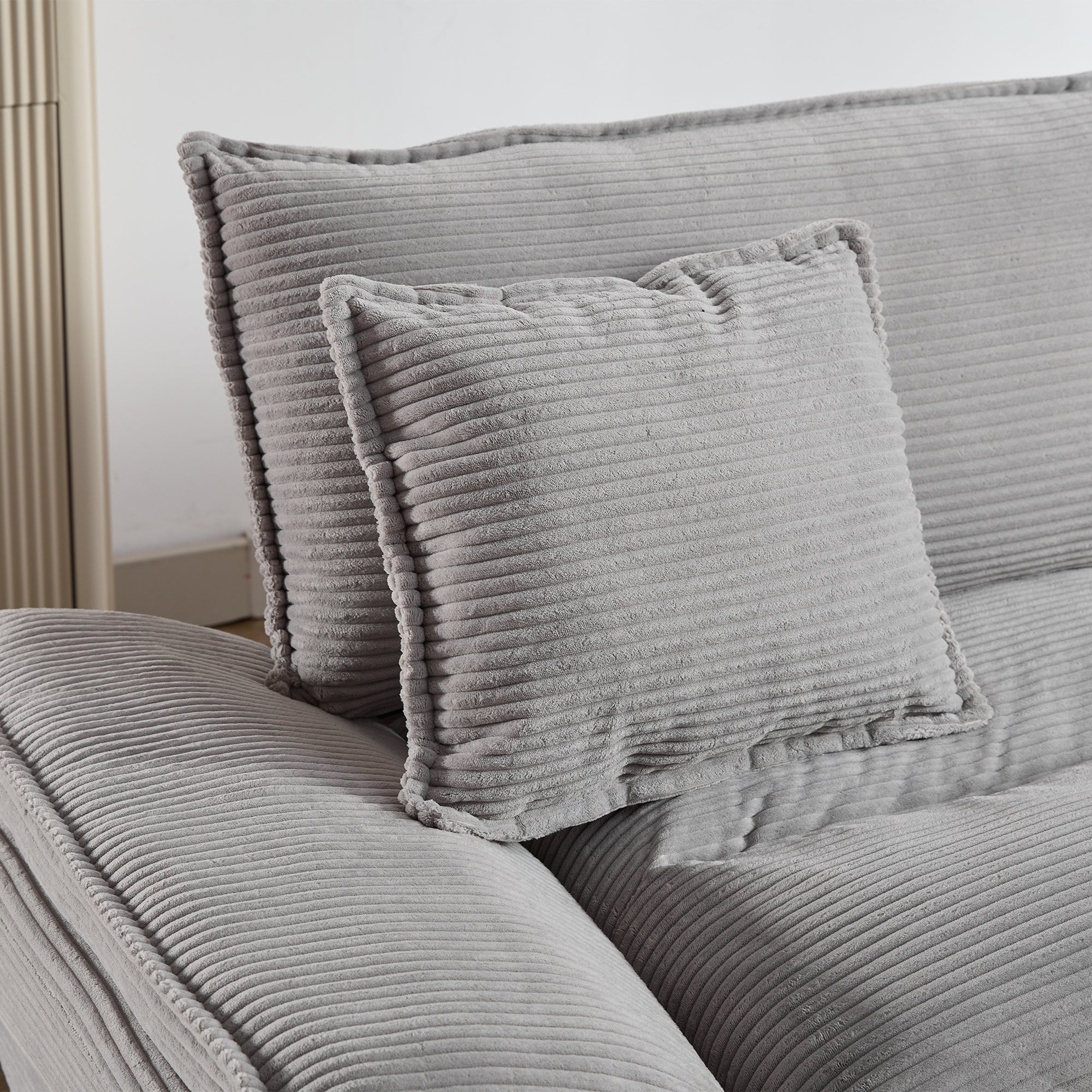 Corduroy Sofa Sleeper Couch with Pillows - Light Grey