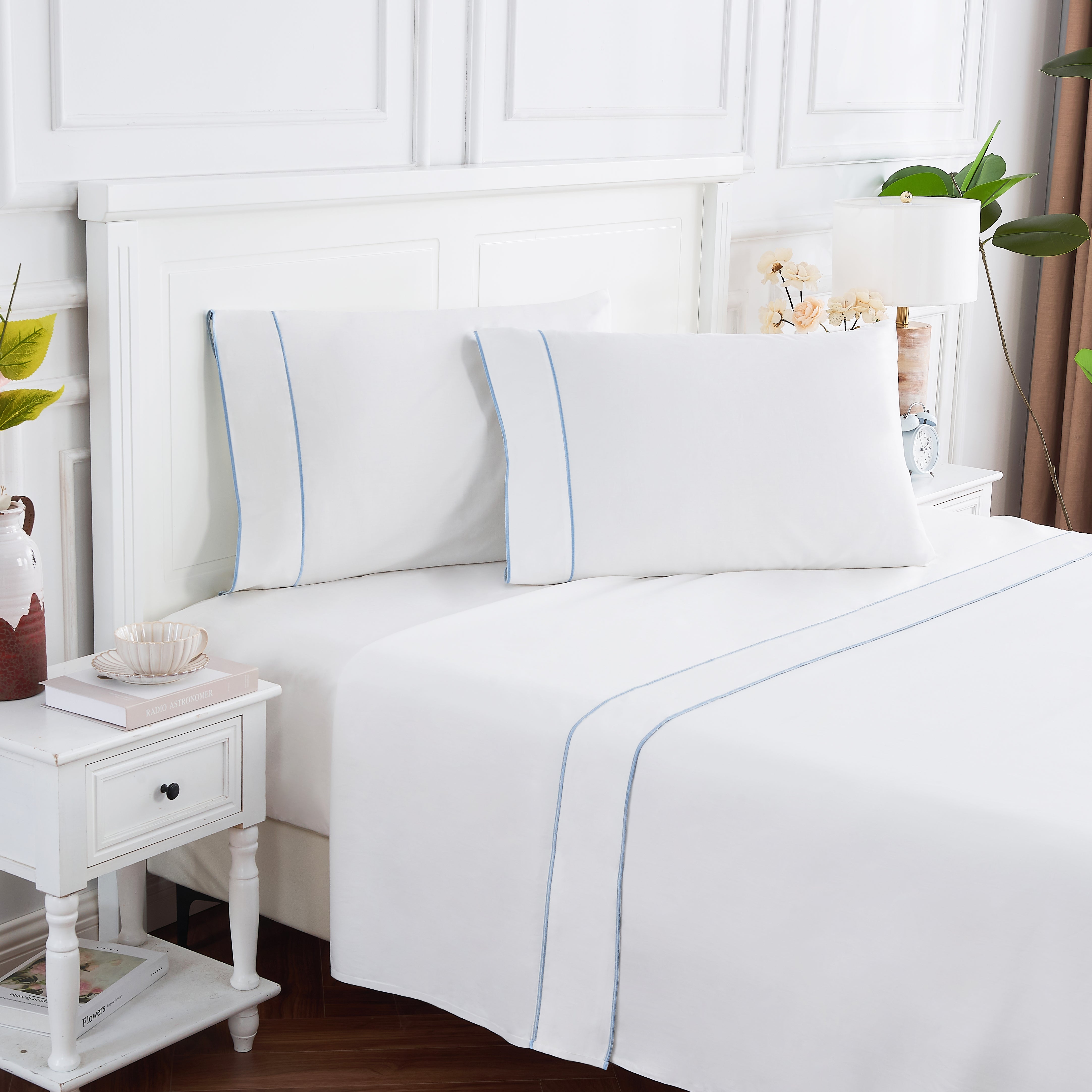 600 Thread Framed Sateen Embroidered Cotton Pillowcase Pair