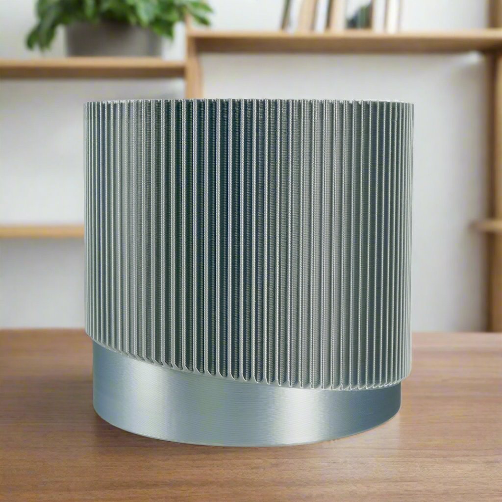 Mid-Century Ribbed Planter with Drainage and Saucer