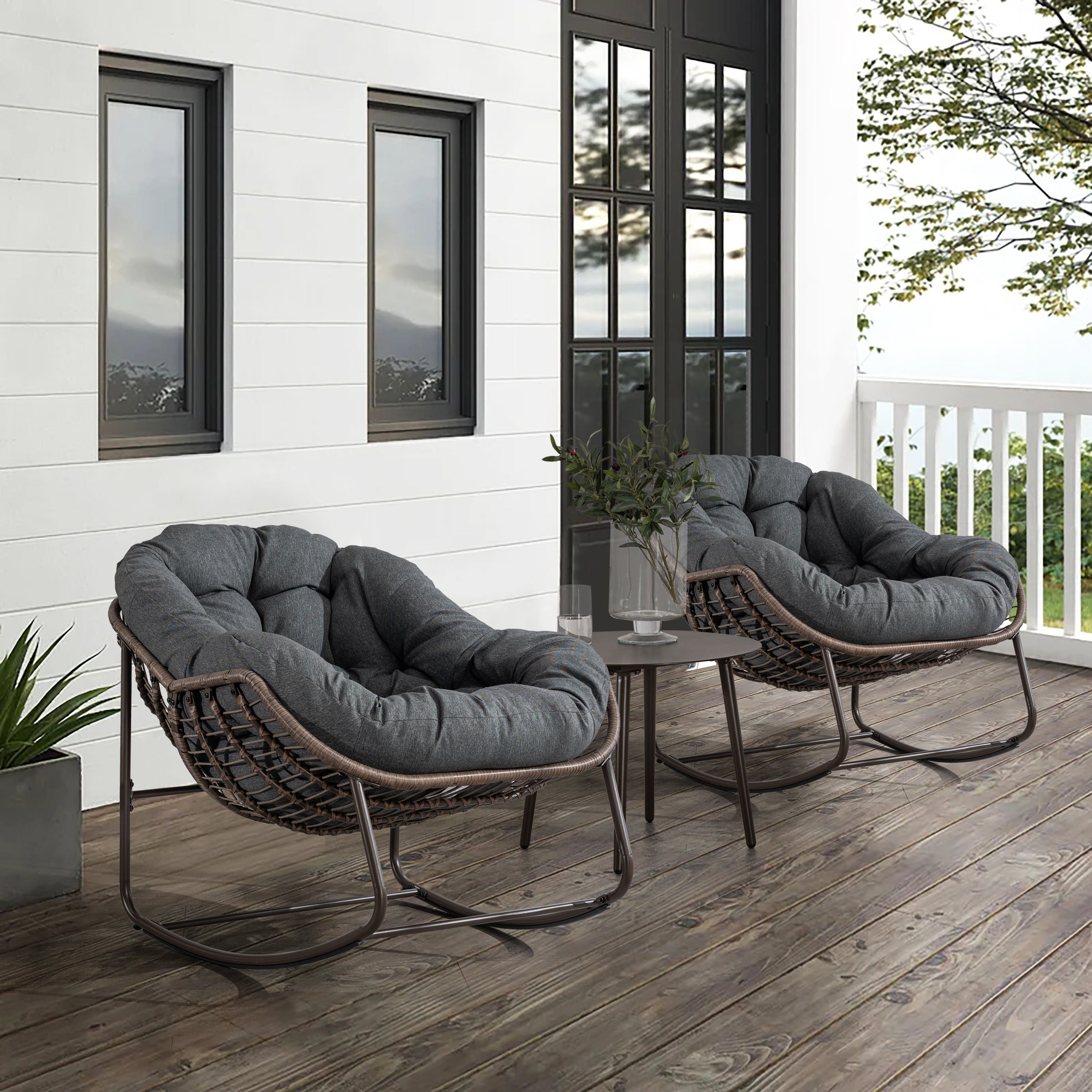 Outdoor Rattan Rocking Chair, Grey