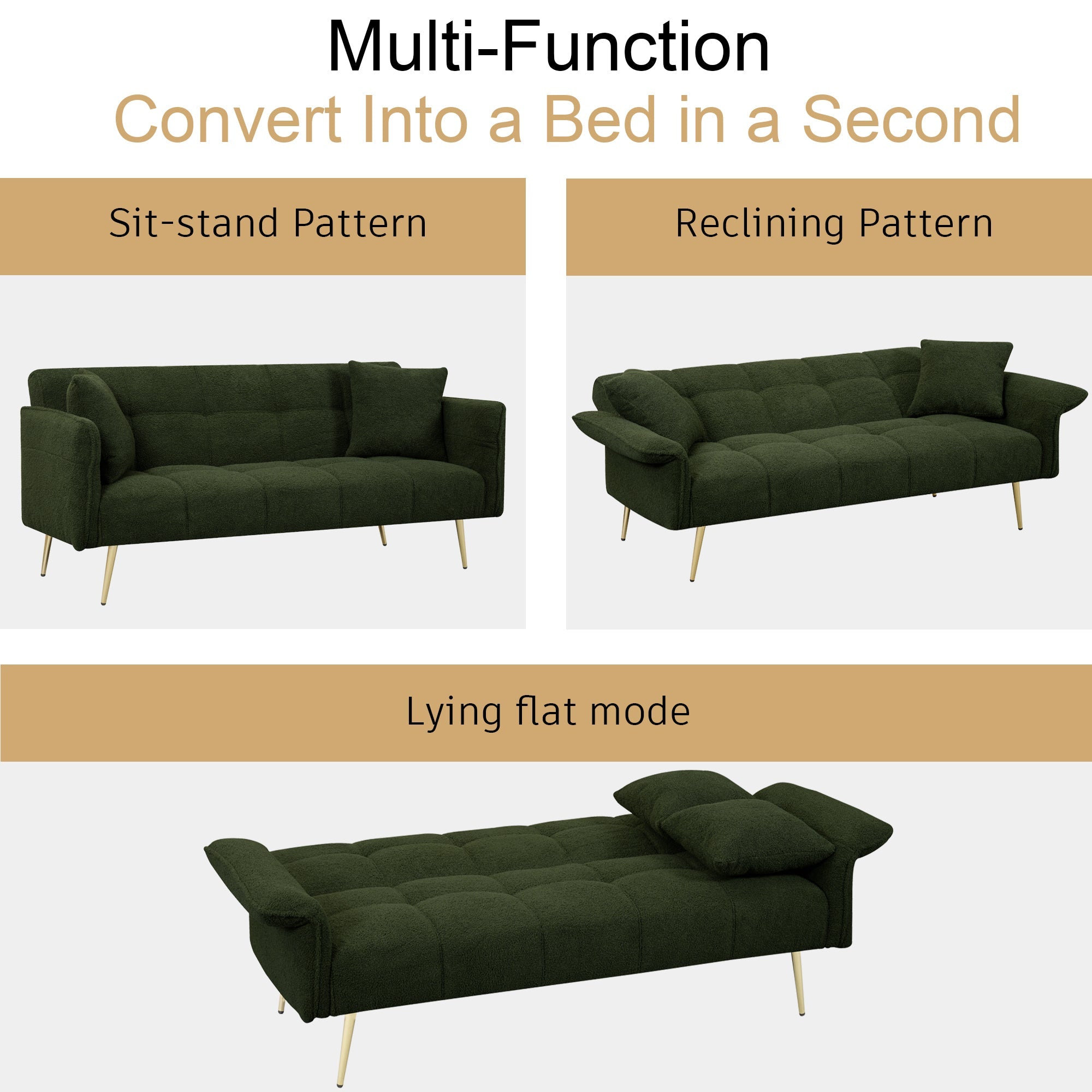 70.1 'Futon Sofa Bed with Folding Armrests