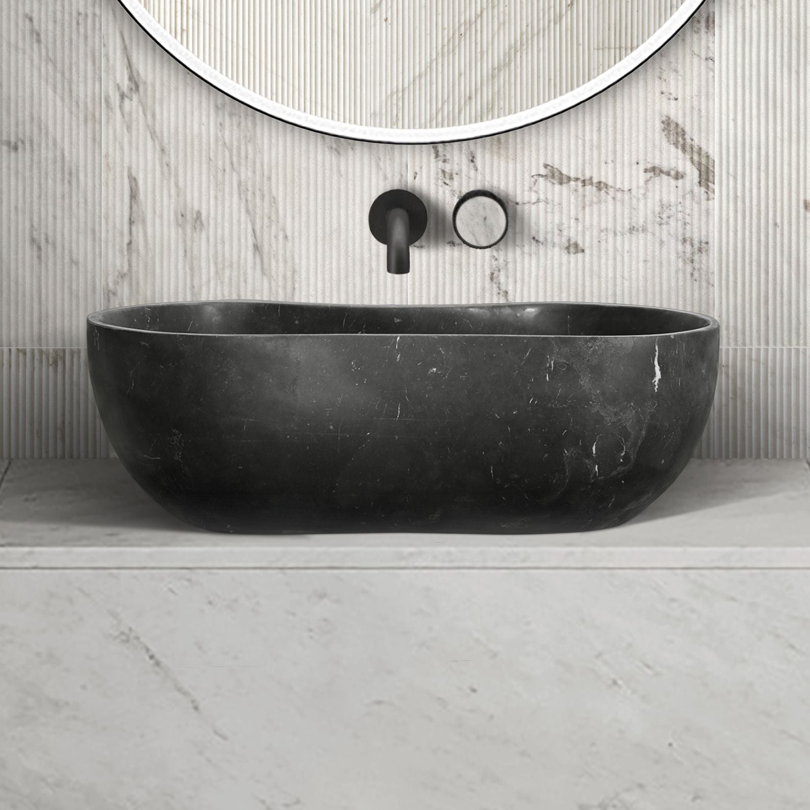 Bathroom Vessel Sink With Wavy Design by Couch