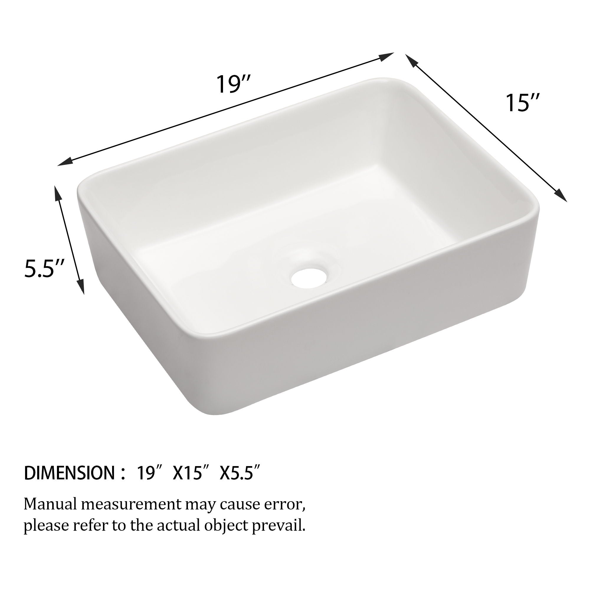 European Design Ceramic Rectangular Vessel Bathroom Sink by Couch