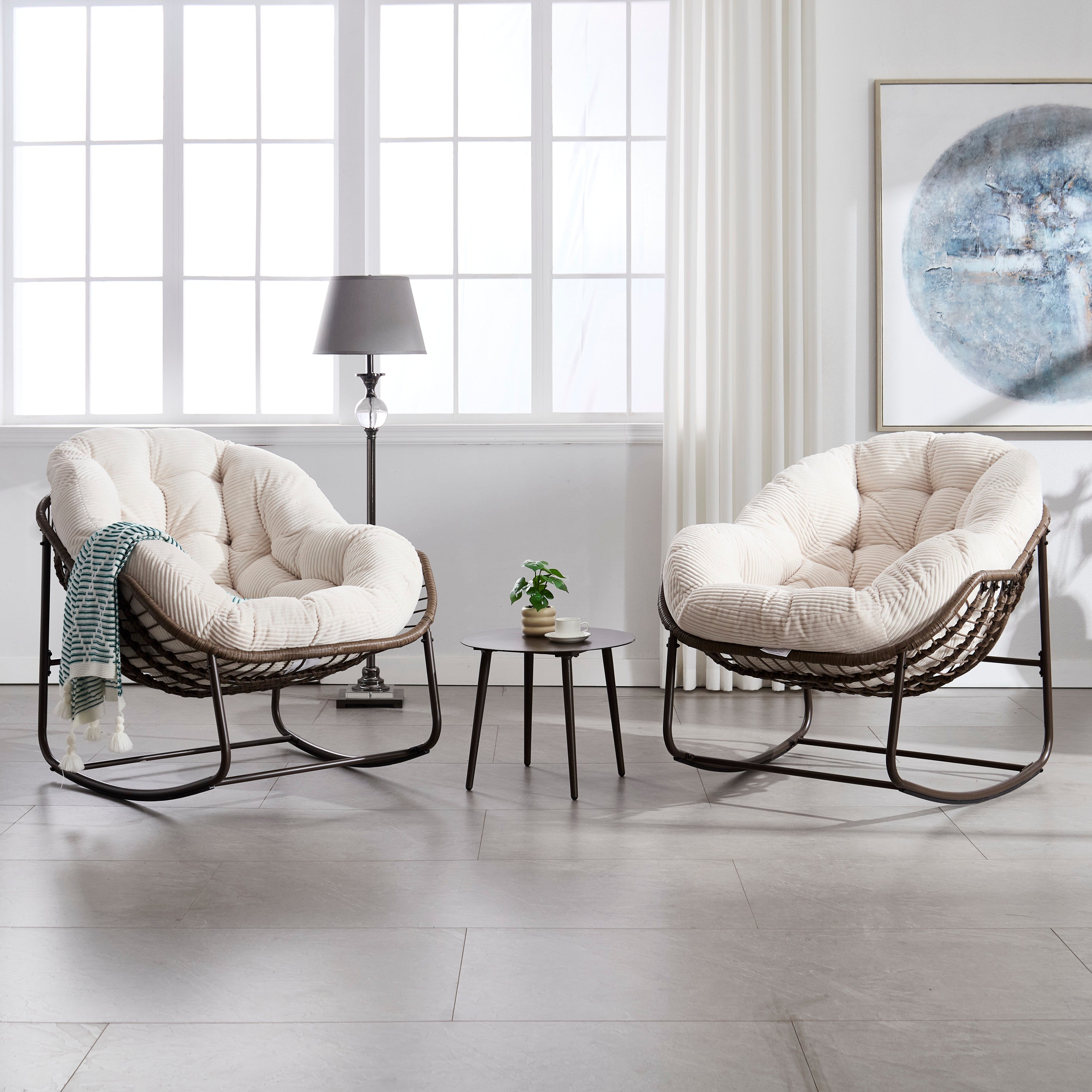 Outdoor Rattan Rocking Chair, White