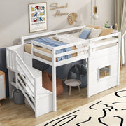 Twin Size Loft Bed with Storage Staircase and Window, White by 39F INC.
