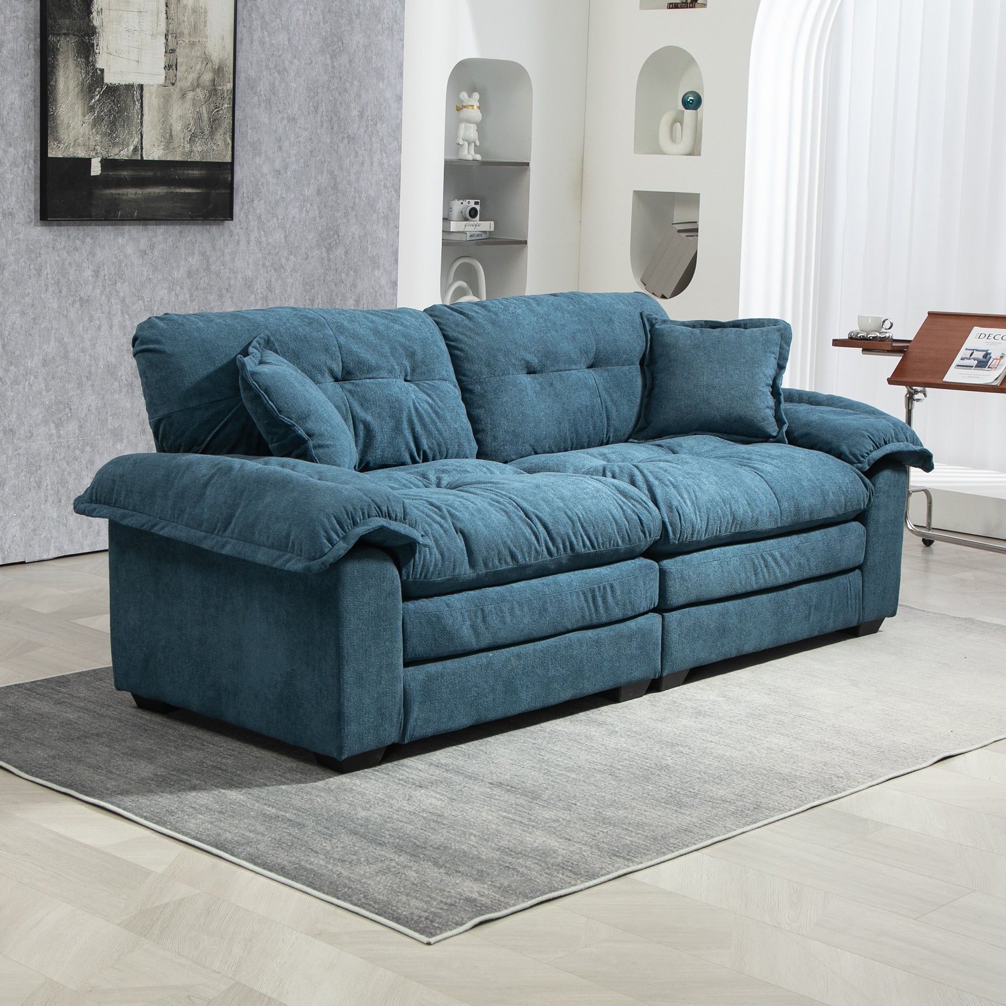 84' Chenille Sofa Small Sofa Loveseat Couch, Blue