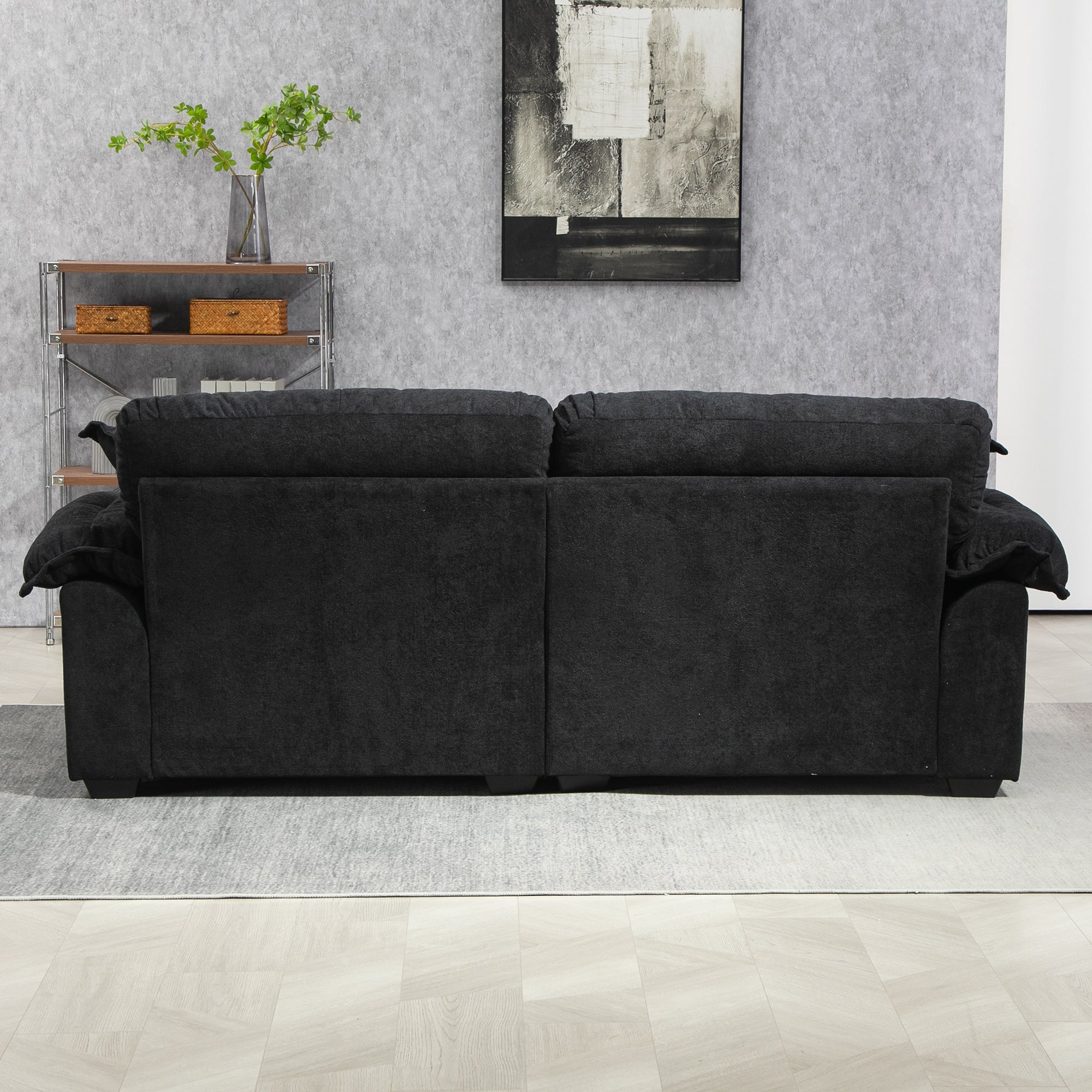 84' Chenille Sofa Small Sofa Loveseat Deep Seat Sofa Couch - Black