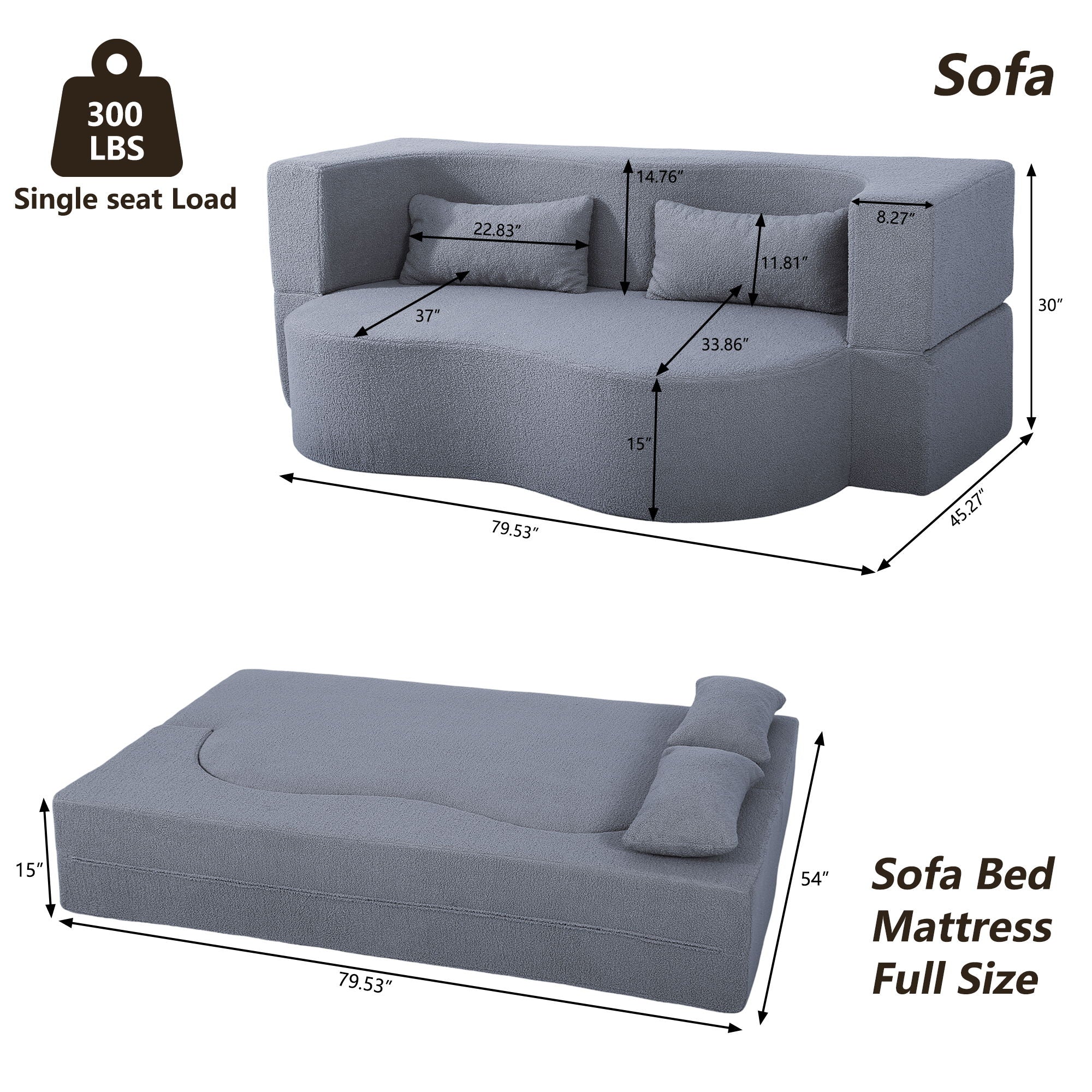 2 In 1 Convertible Full Size Folding Loveseat Couch