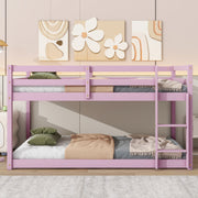 Solid Wooden, Twin over Twin Loft Bed with Ladder - Pink