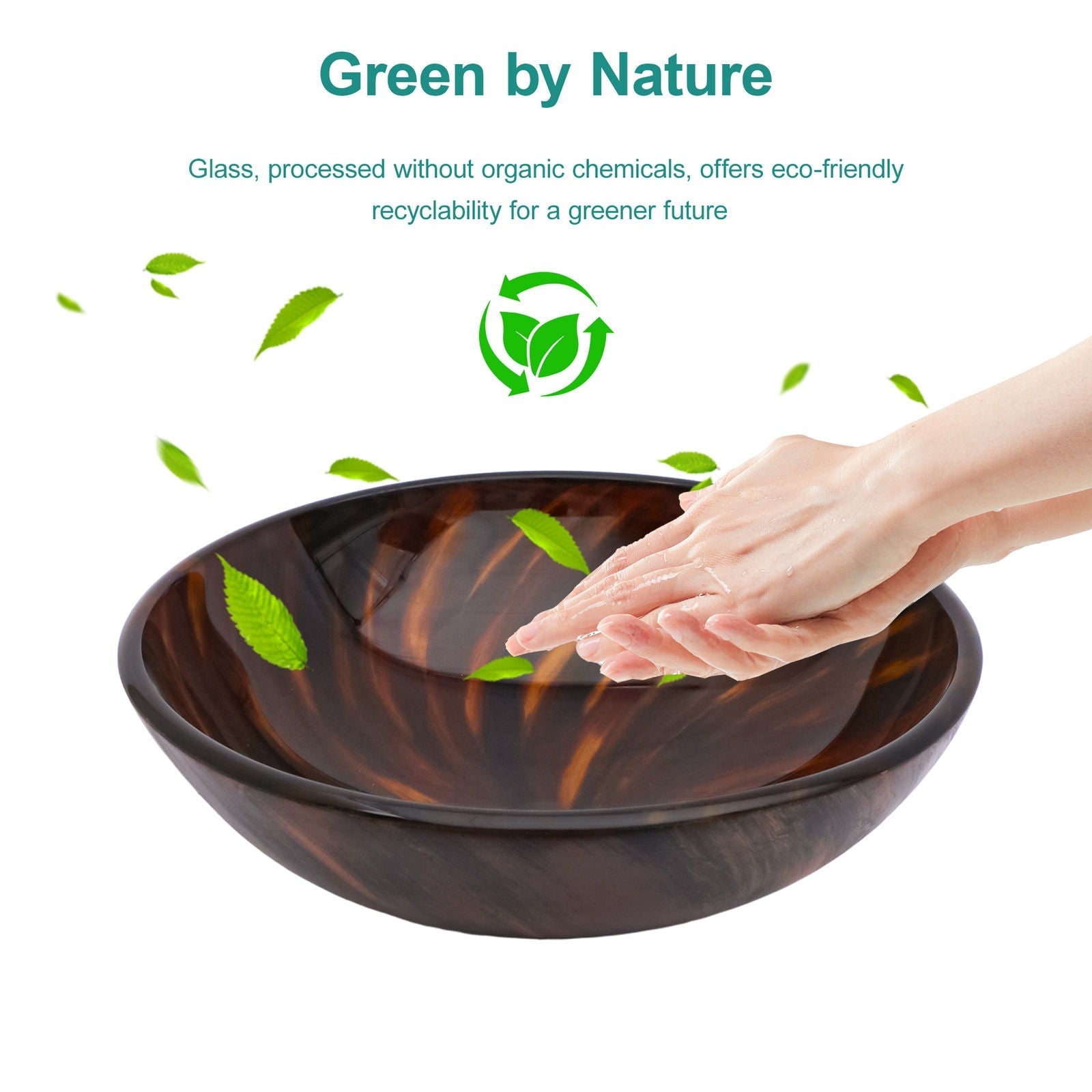 Vessel Bathroom Sink With Pop Up Drain, Round Bowl Design - Brown by Couch