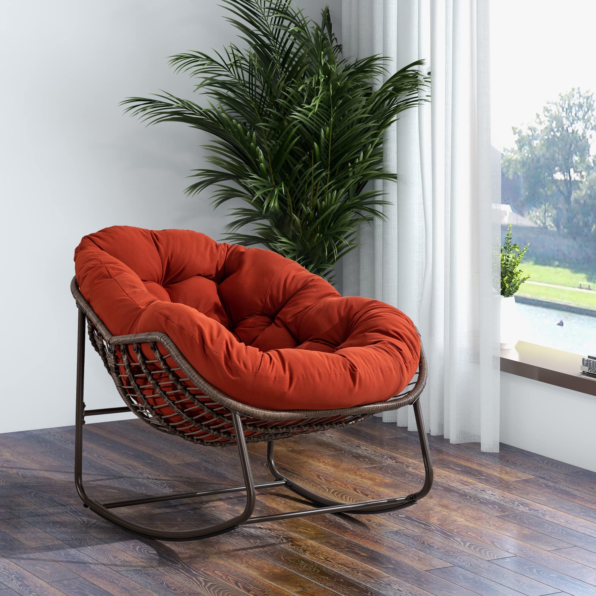Outdoor Rattan Rocking Chair, Orange