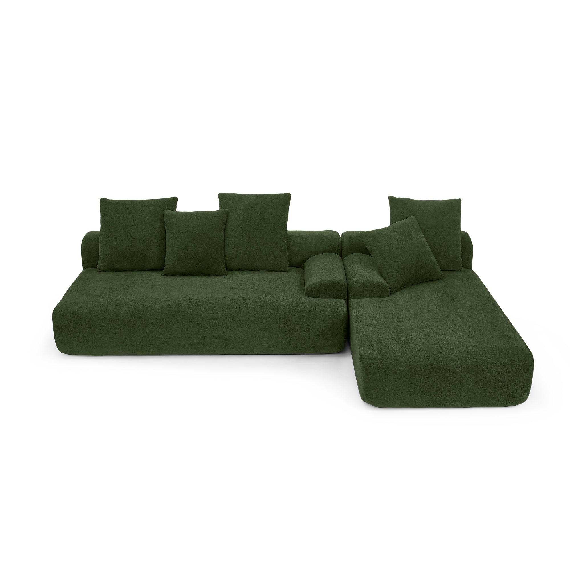 Upholstered L-Shape Sectional Sofa Couch - Melange Velvet, Green