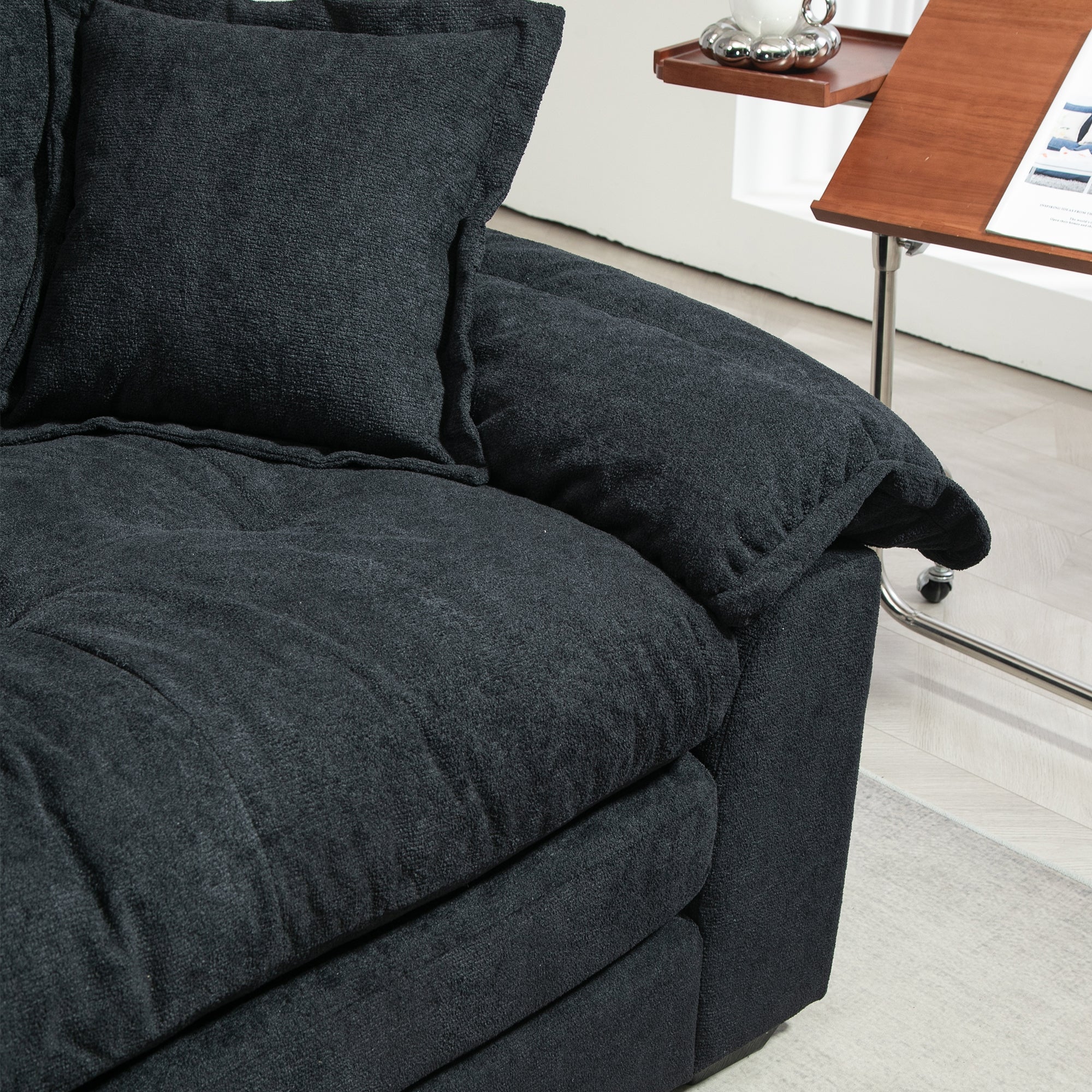 84' Chenille Sofa Small Sofa Loveseat Deep Seat Sofa Couch - Black