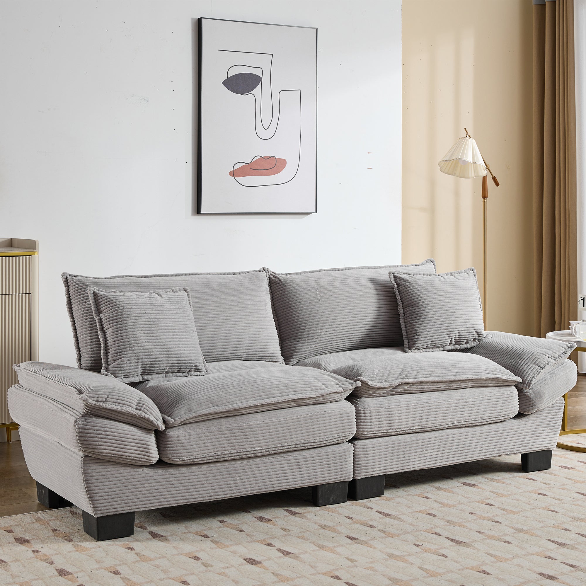 Corduroy Sofa Sleeper Couch with Pillows - Light Grey