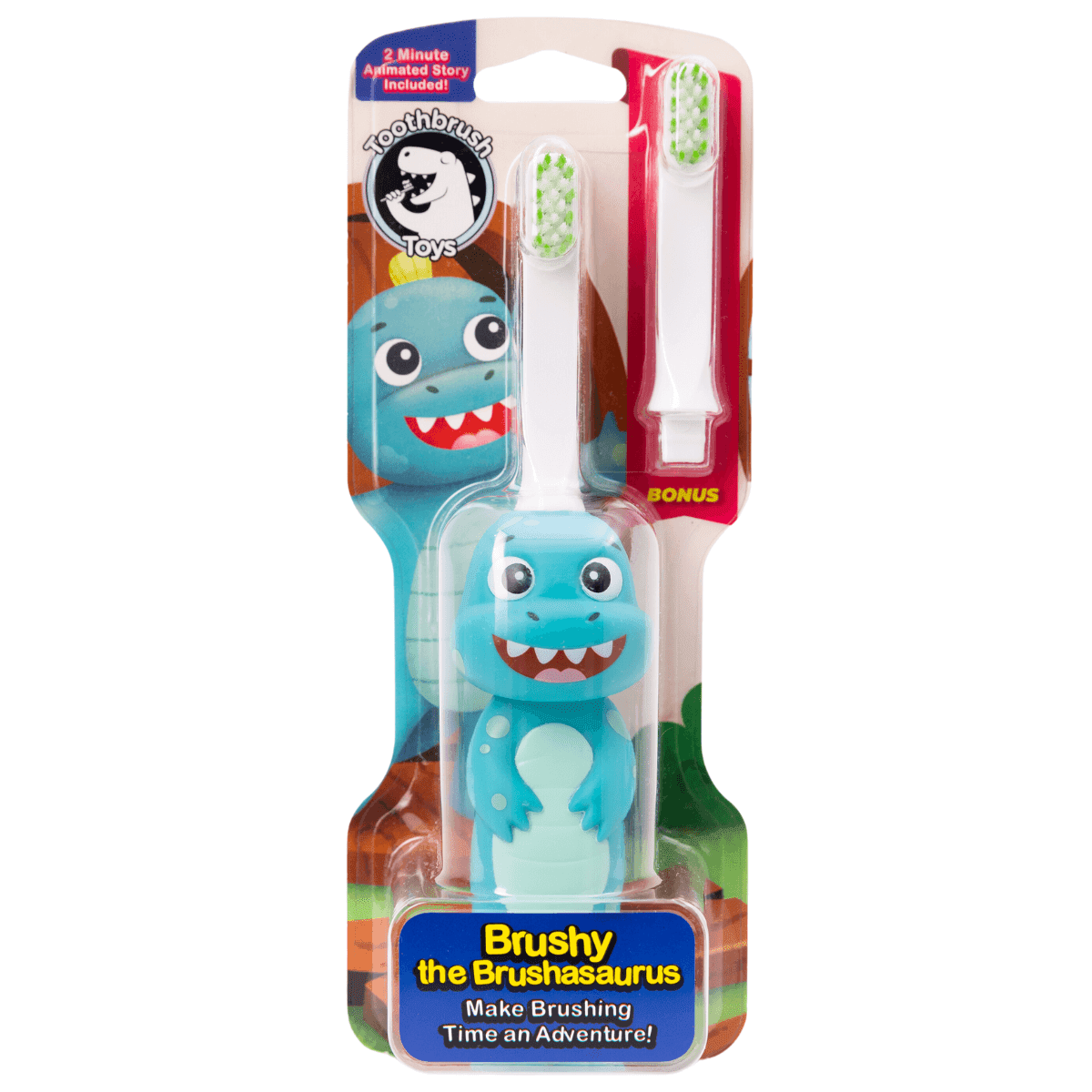 Dinosaur toothbrush for kids by My Store with fun character design and bonus replaceable brush head