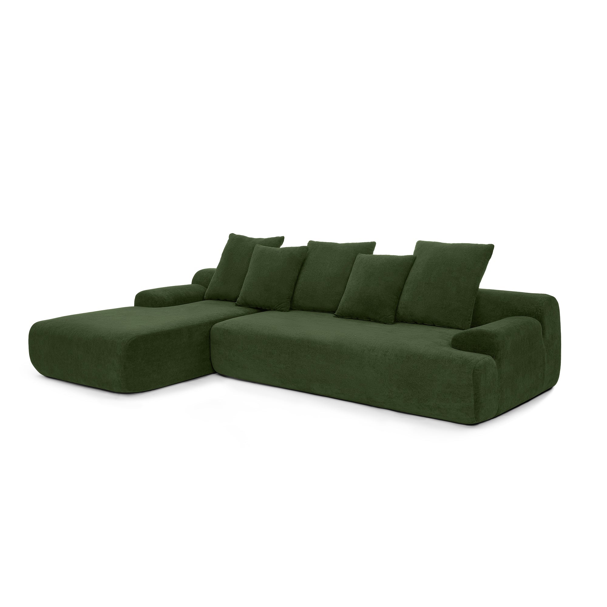 Upholstered L-Shape Sectional Sofa Couch - Melange Velvet, Green