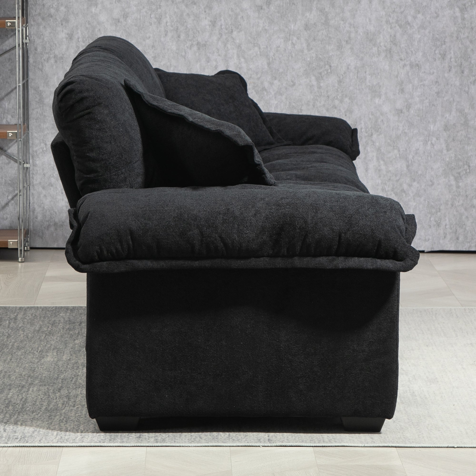 84' Chenille Sofa Small Sofa Loveseat Deep Seat Sofa Couch - Black