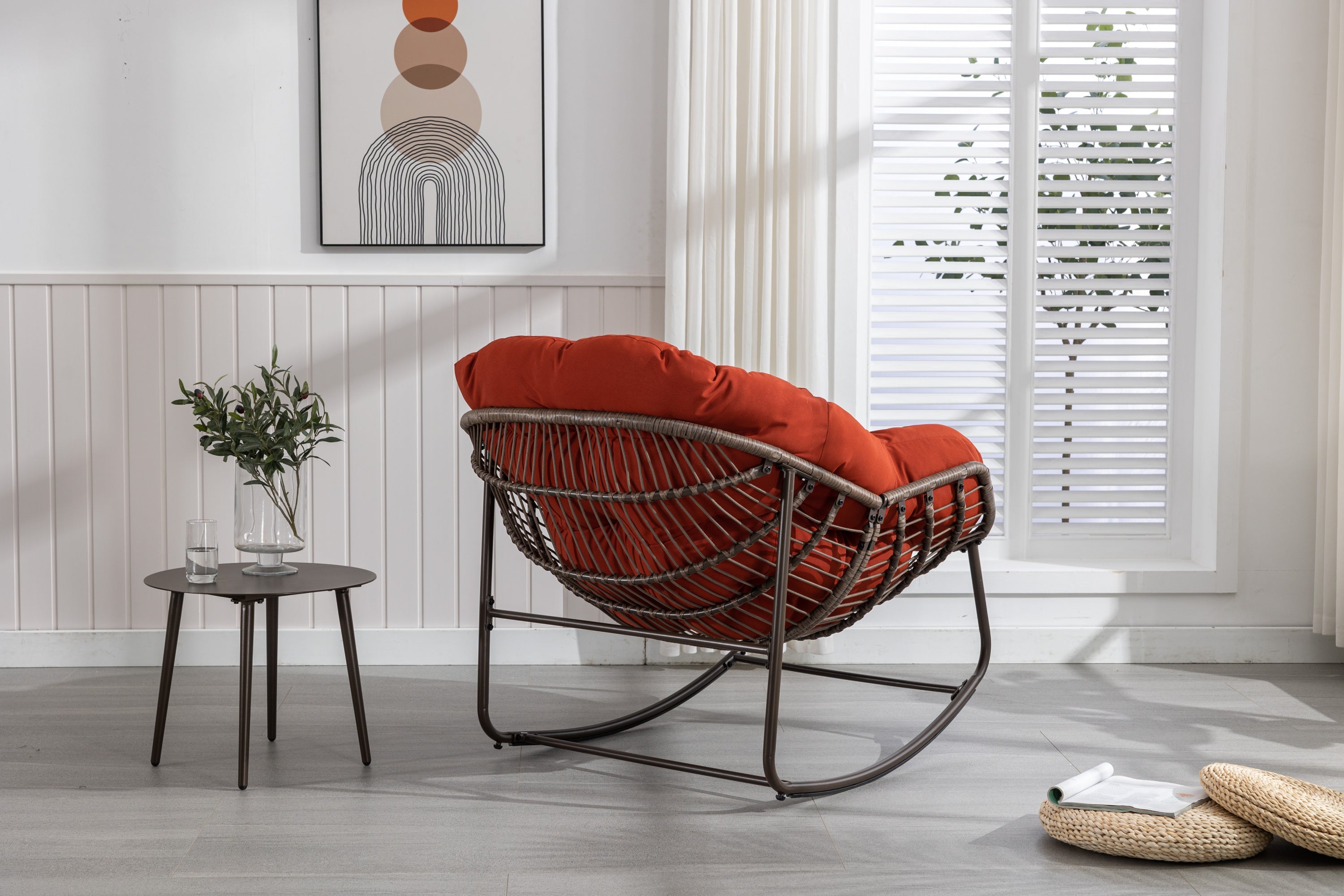Outdoor Rattan Rocking Chair, Orange