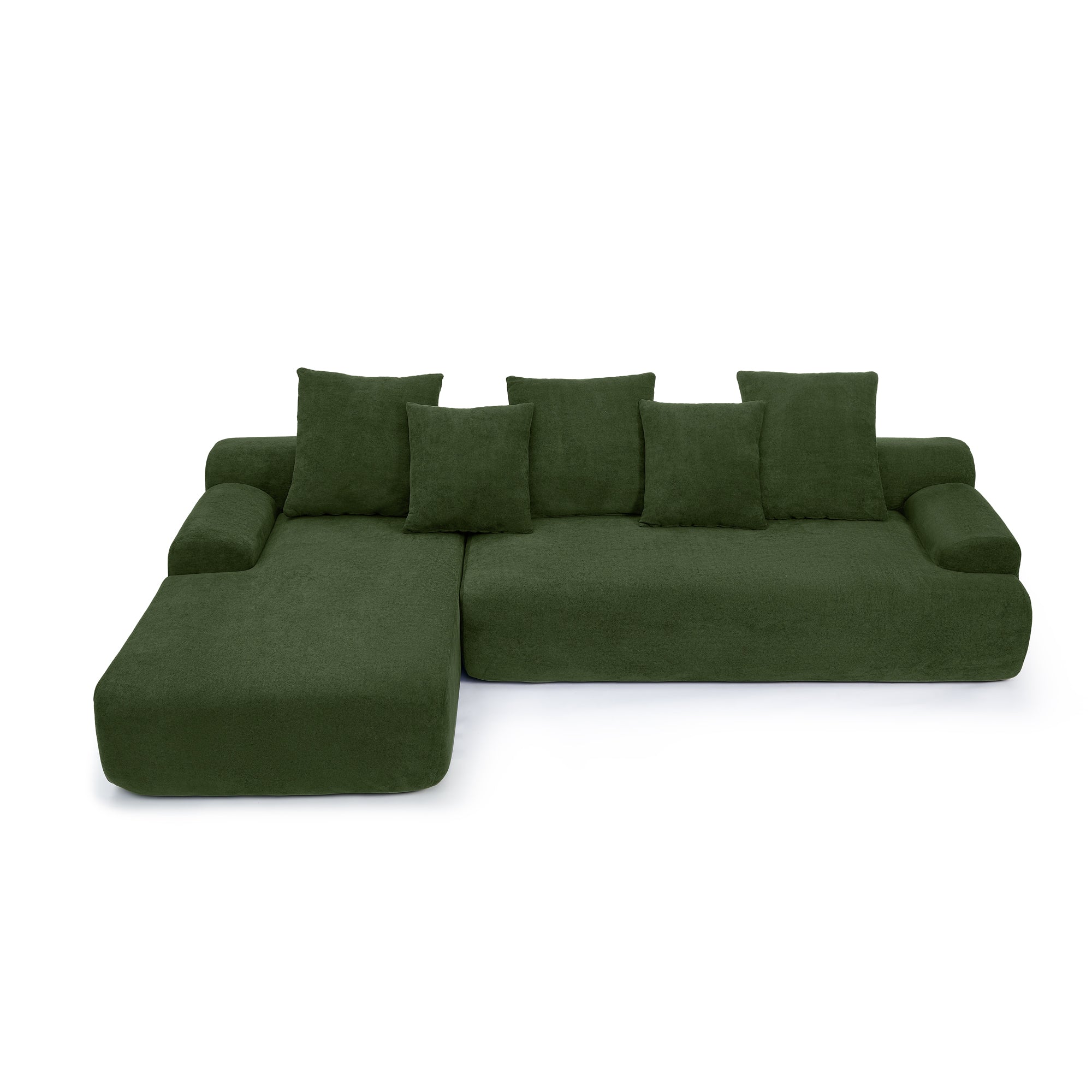 Upholstered L-Shape Sectional Sofa Couch - Melange Velvet, Green