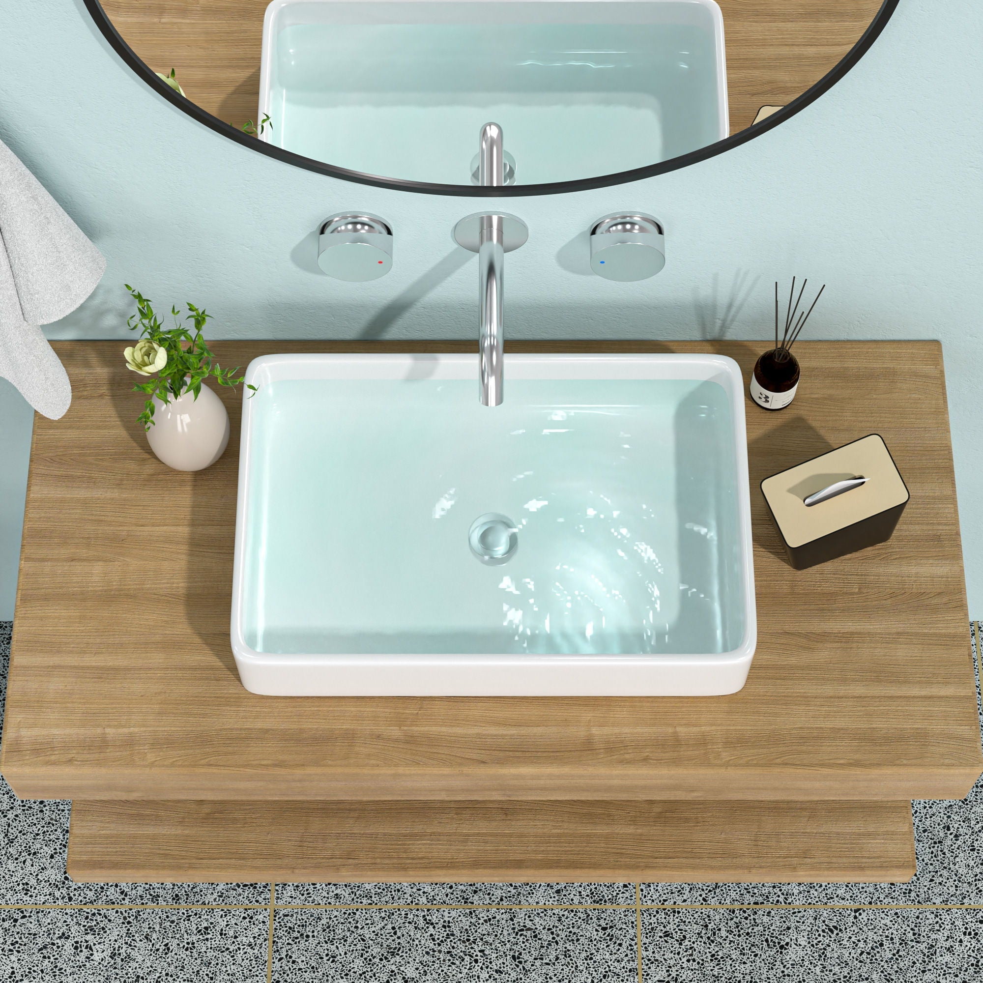 European Design Ceramic Rectangular Vessel Bathroom Sink by Couch