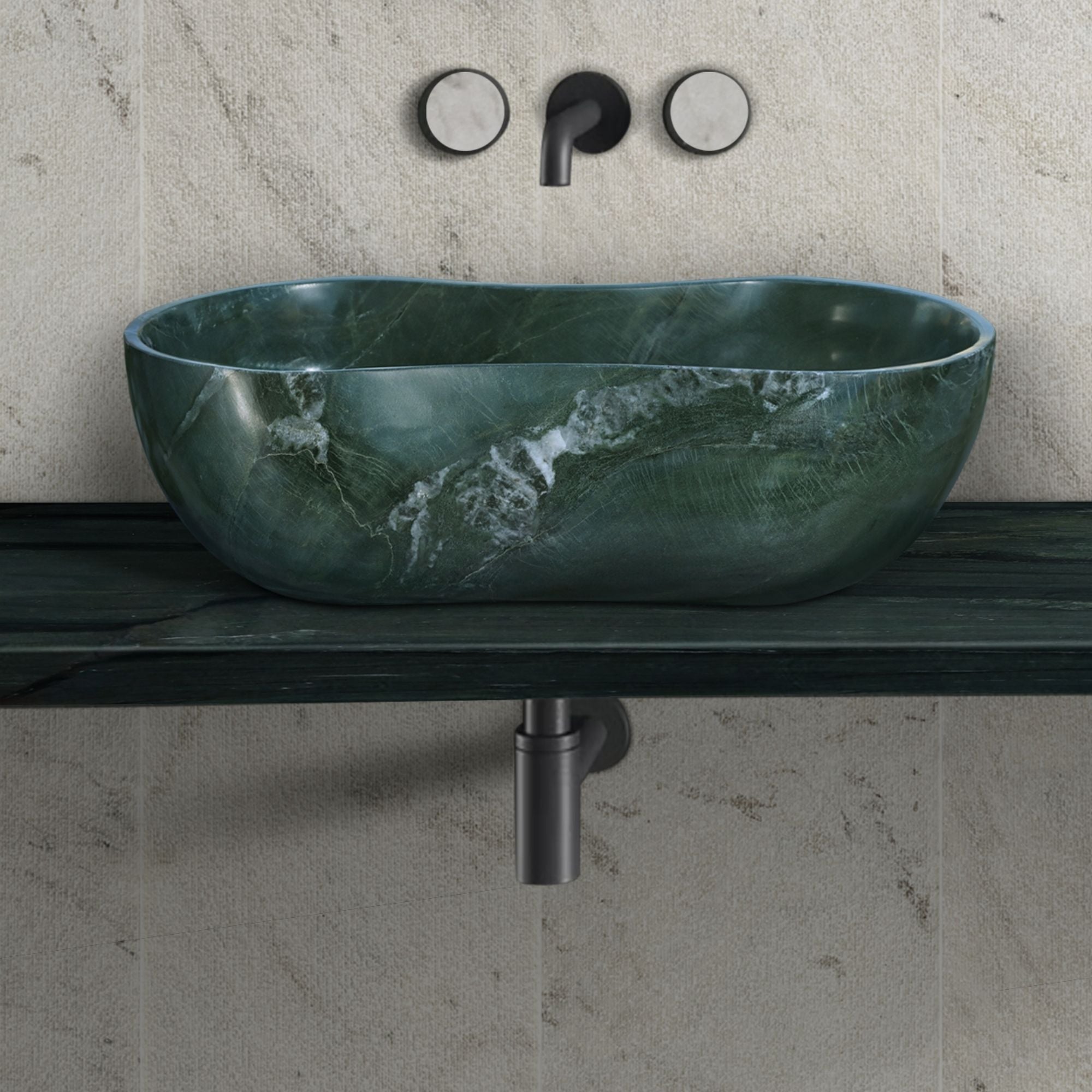 Bathroom Vessel Sink With Wavy Design by Couch