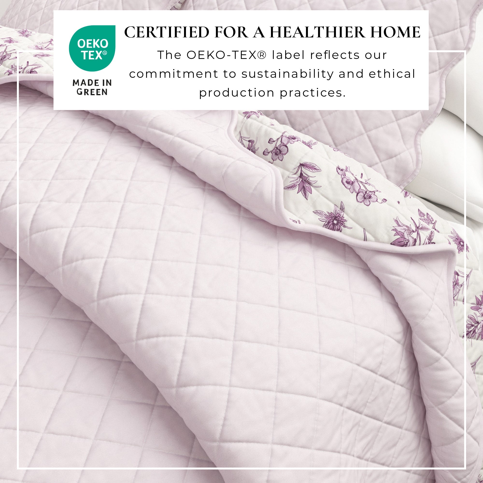 Floral Print & Scalloped Edge Cotton Quilt Set - Sandie Collection