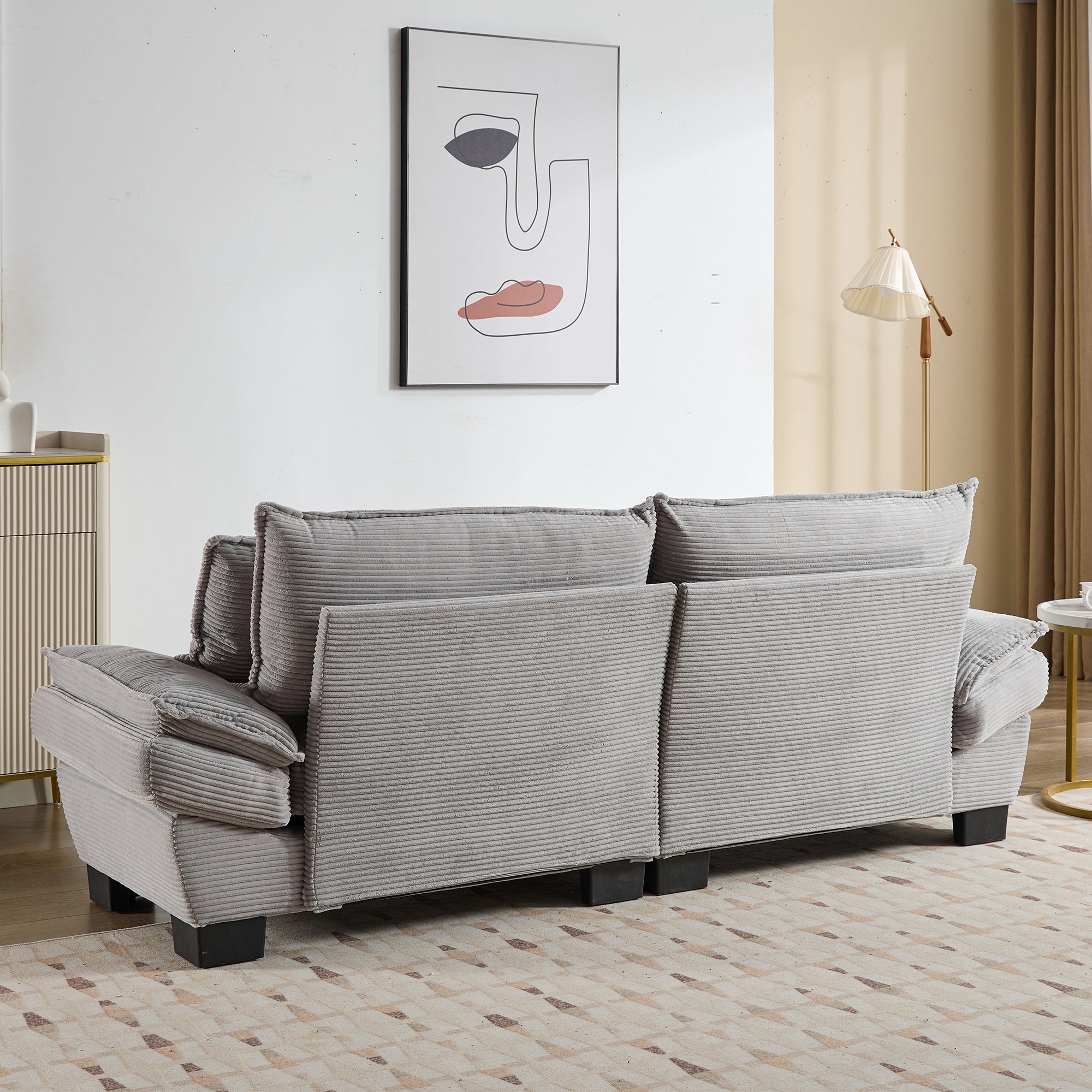 Corduroy Sofa Sleeper Couch with Pillows - Light Grey
