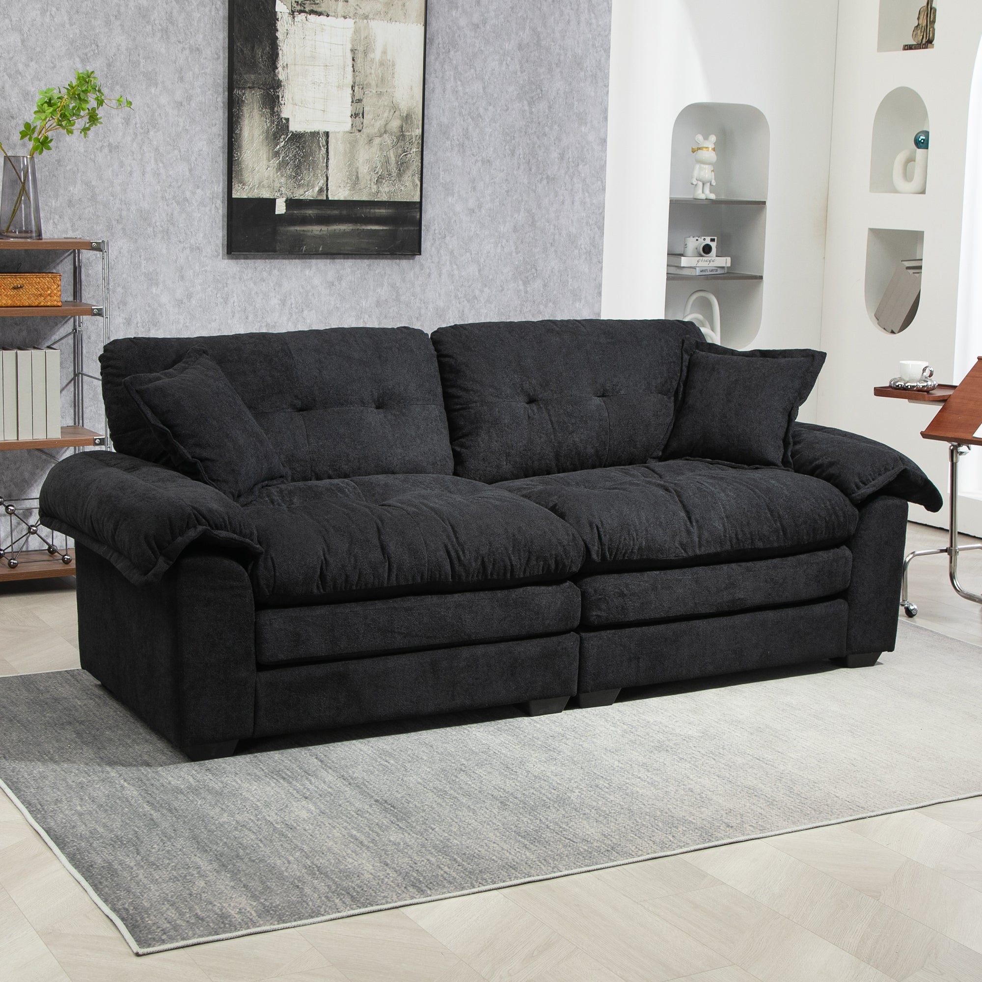 84' Chenille Sofa Small Sofa Loveseat Deep Seat Sofa Couch - Black