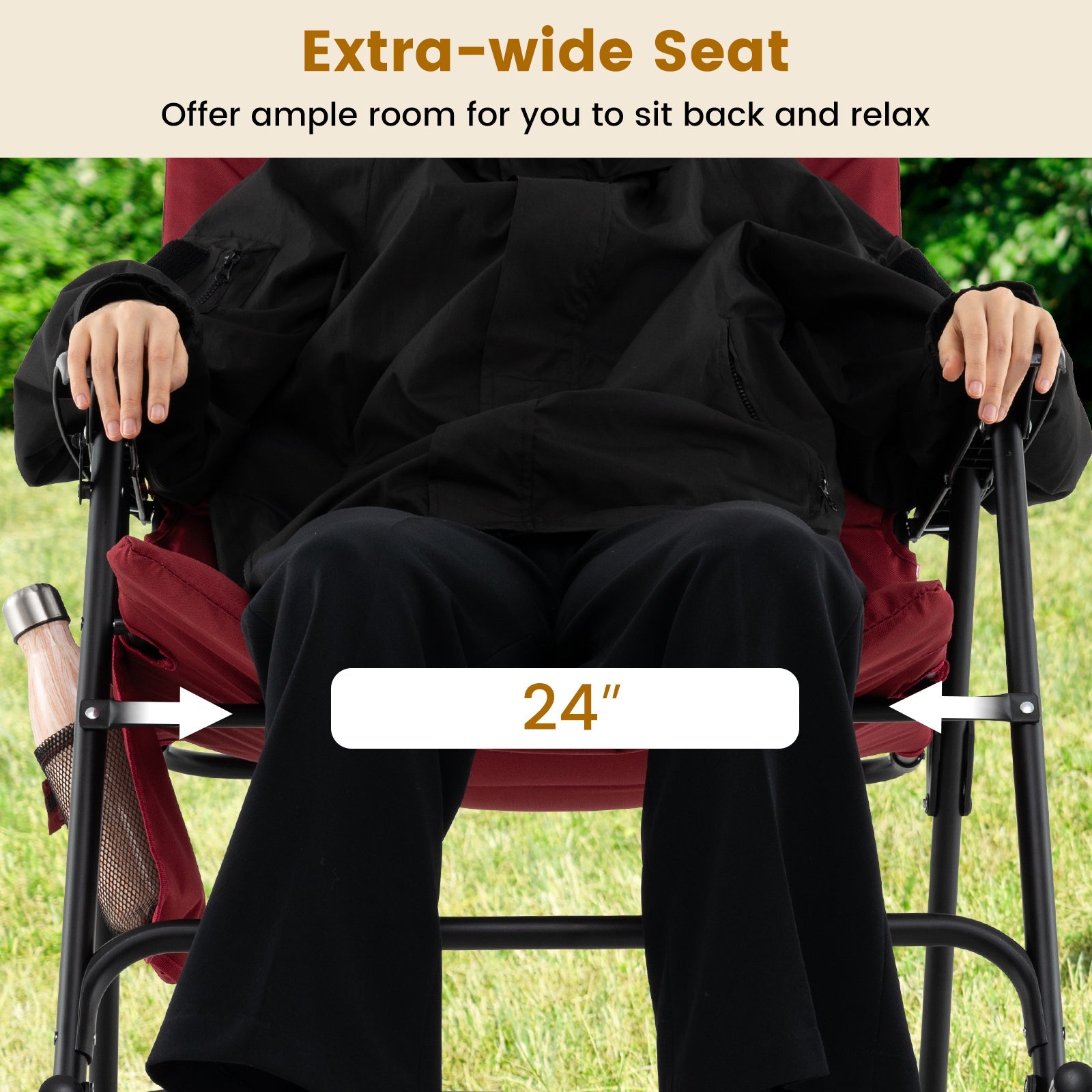 Foldable Rocking Padded Portable Camping Chair with Backrest and Armrest -Red