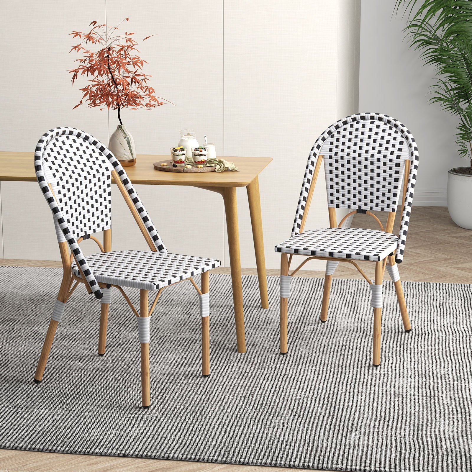 French Bistro Chair Set of 2 with Galvanized Metal Frame - White