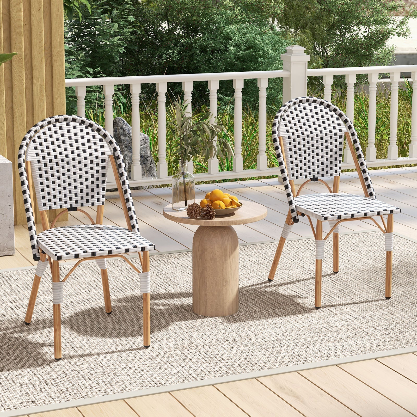 French Bistro Chair Set of 2 with Galvanized Metal Frame - White