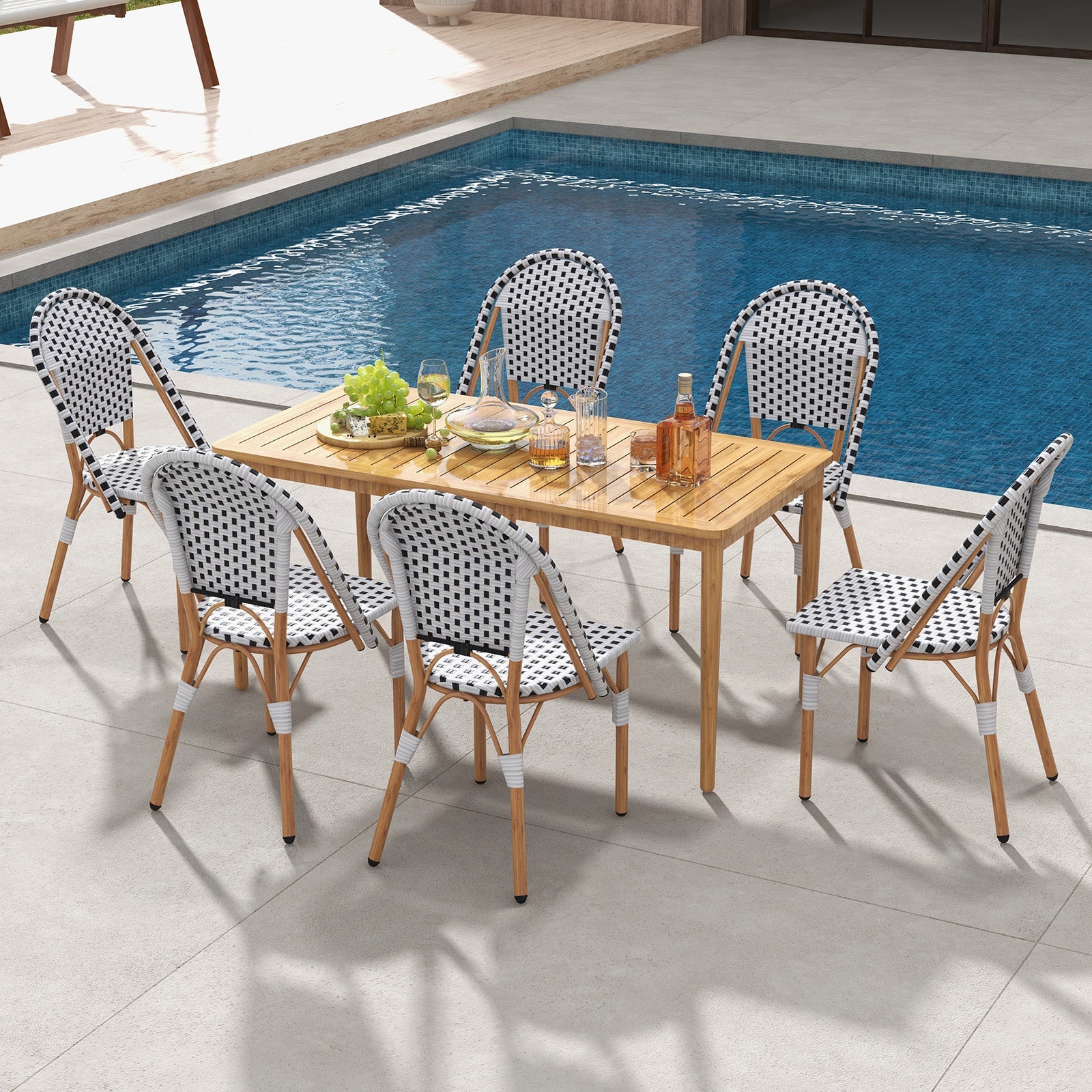 French Bistro Chair Set of 2 with Galvanized Metal Frame - White