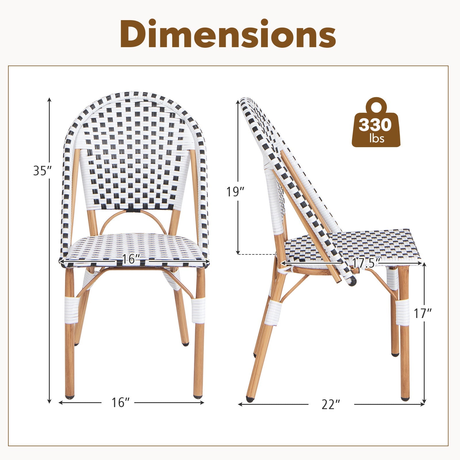 French Bistro Chair Set of 2 with Galvanized Metal Frame - White