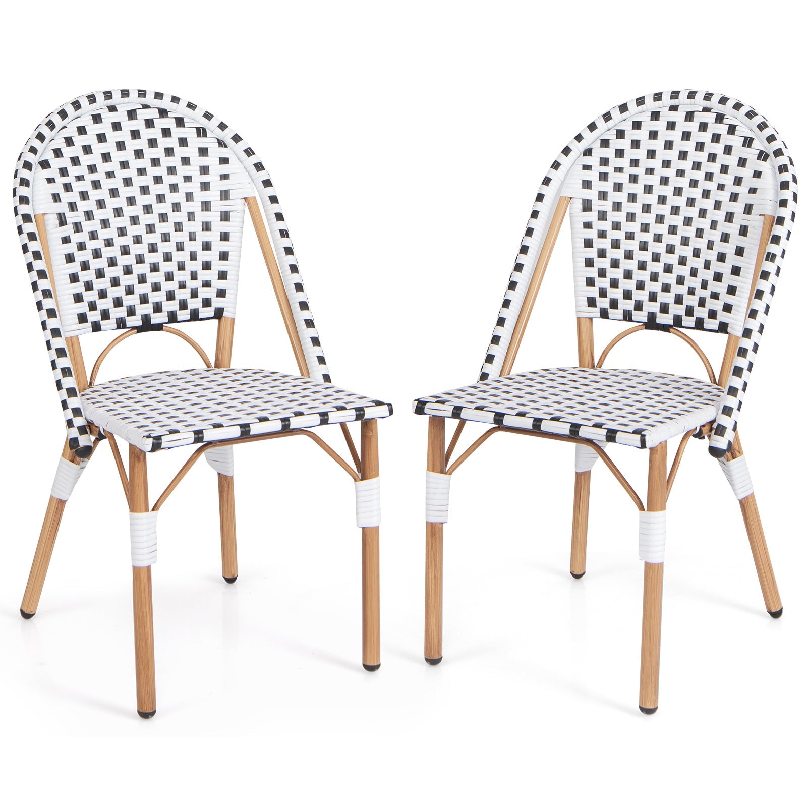 French Bistro Chair Set of 2 with Galvanized Metal Frame - White