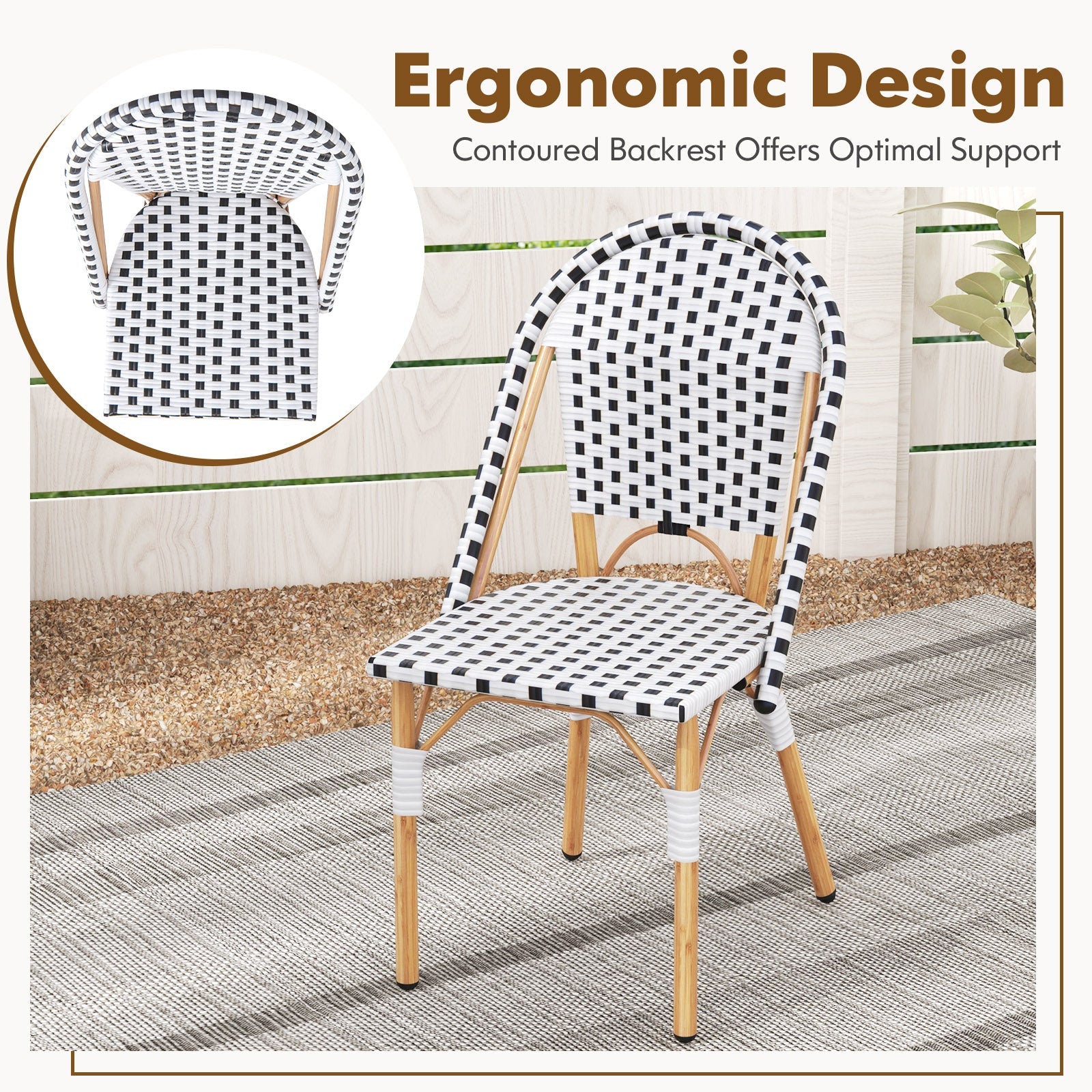 French Bistro Chair Set of 2 with Galvanized Metal Frame - White
