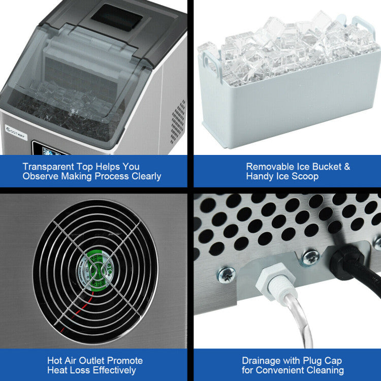 48lbs Stainless Ice Maker with LCD & Self-Cleaning