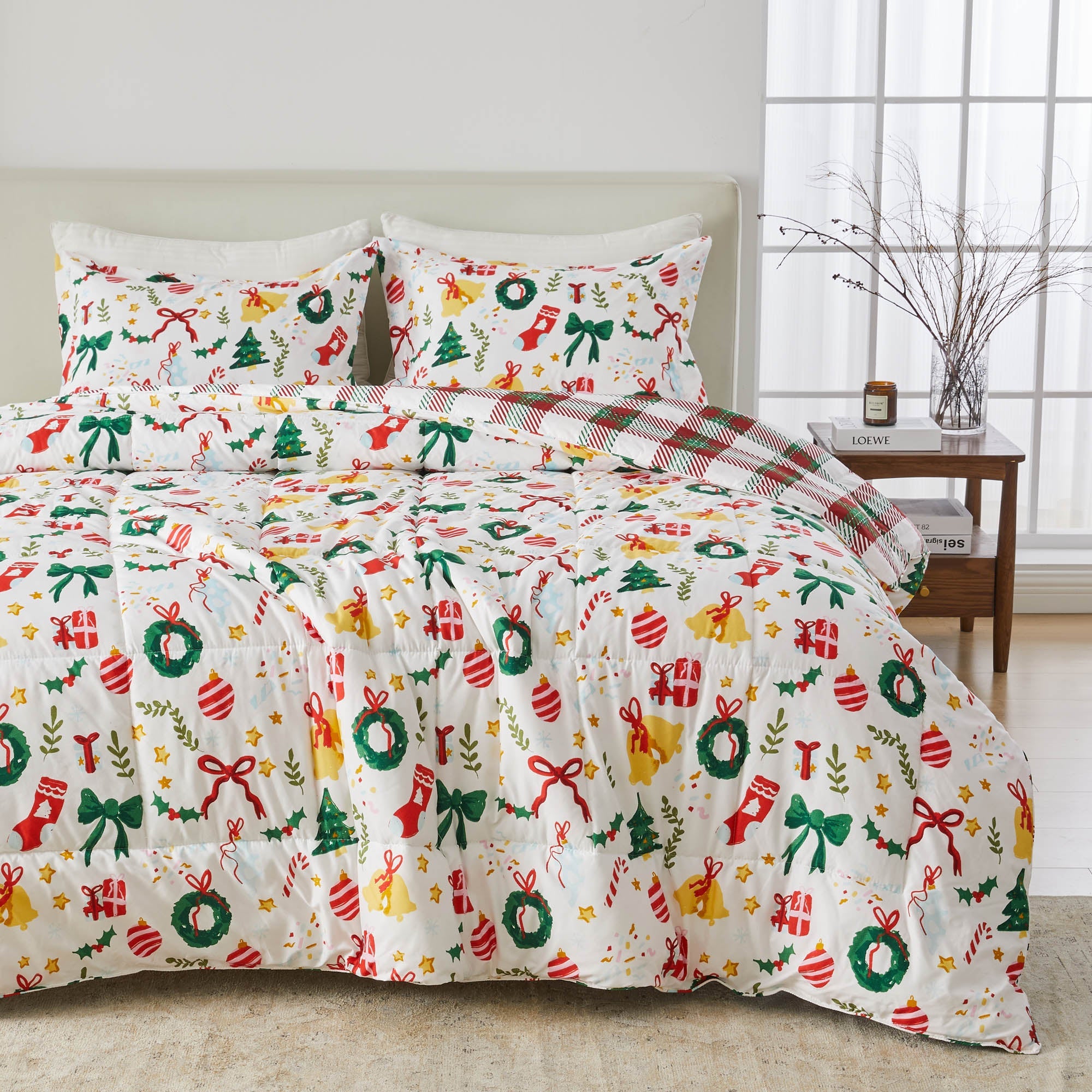 Reversible Christmas Comforter and Sham Set - Holiday / Lodge Odette Collection