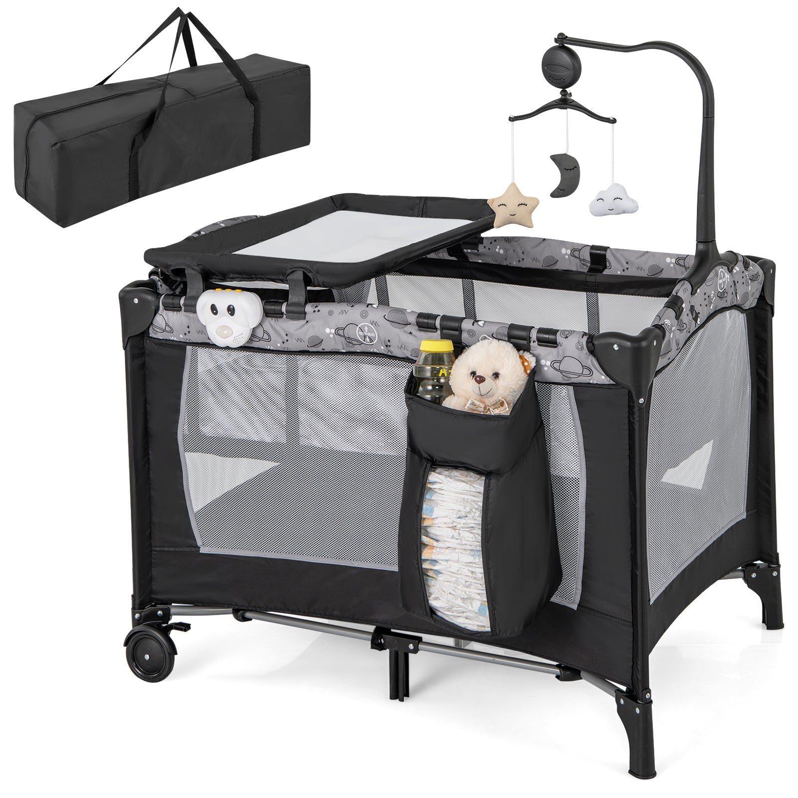 Multi-Functional Baby Playpen with Mattress & Removable Changing Table-Gray