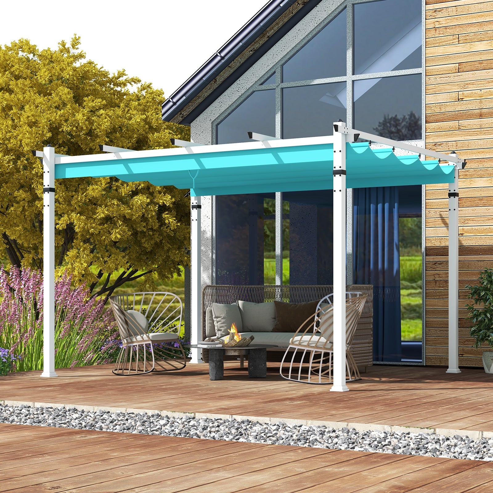Linensnthings.com Outdoor Pergola with Retractable Canopy and Aluminum ...