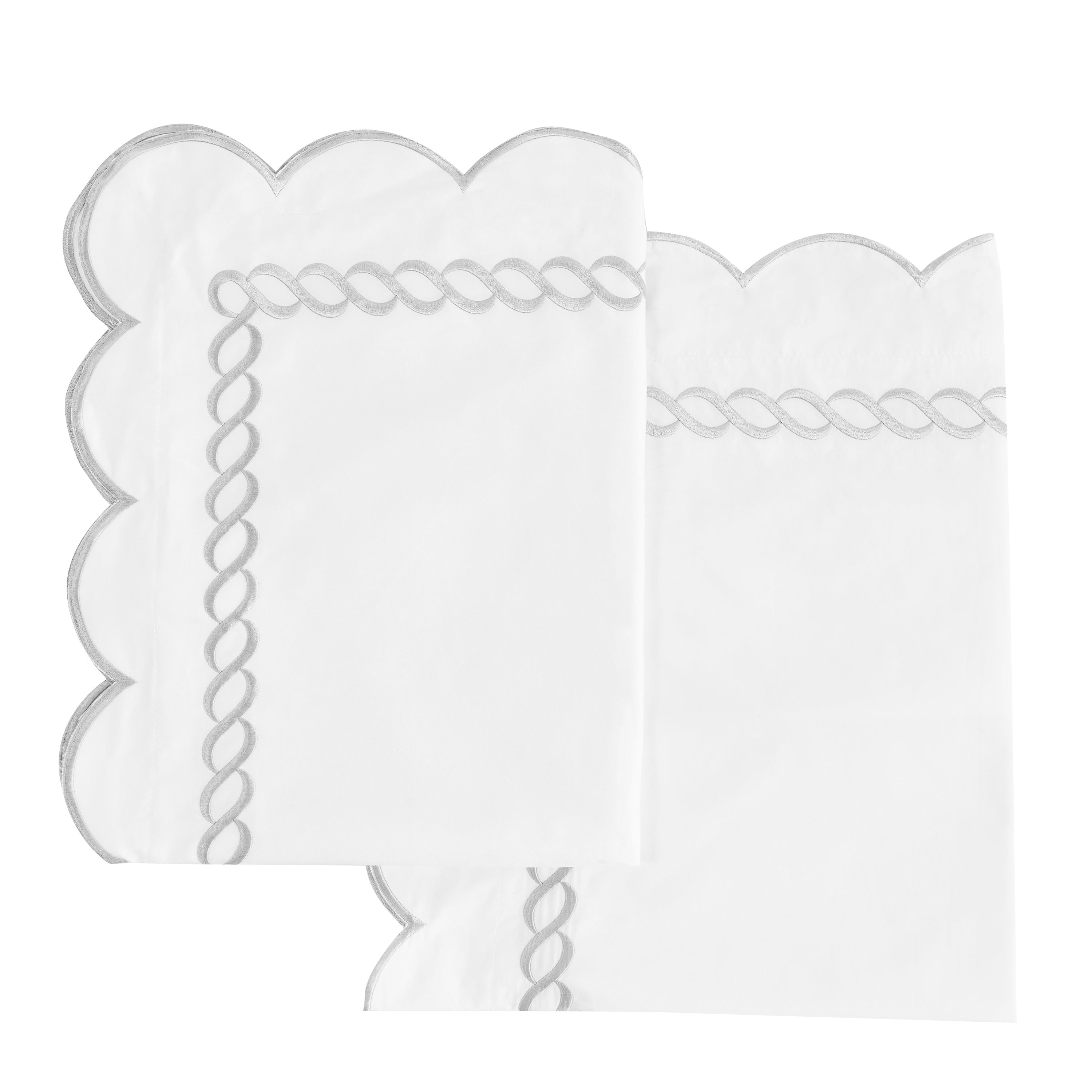 Scallop Rope Embroidered Cotton Euro Sham Pair