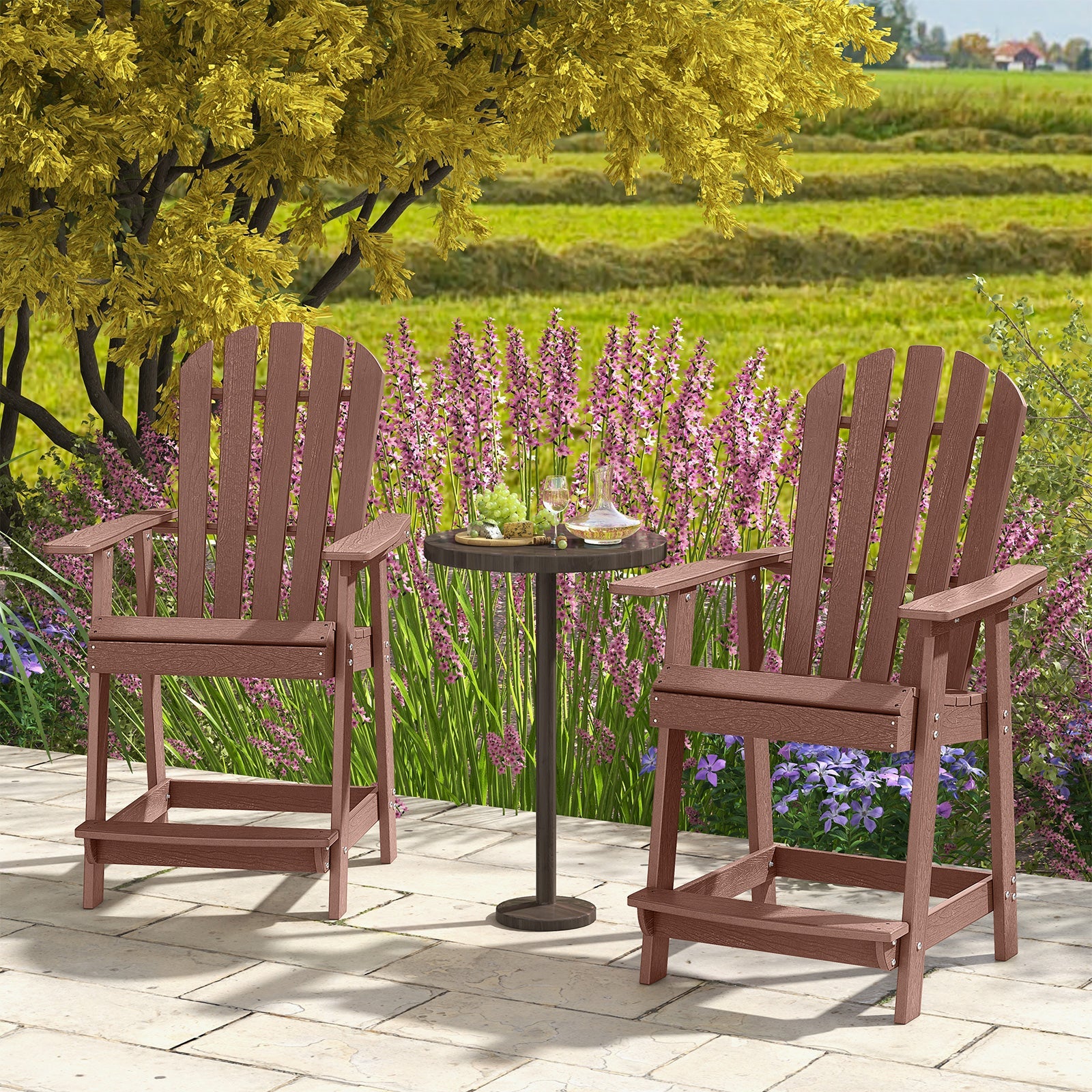 Patio Chair with Armrest and Footrest - Coffee