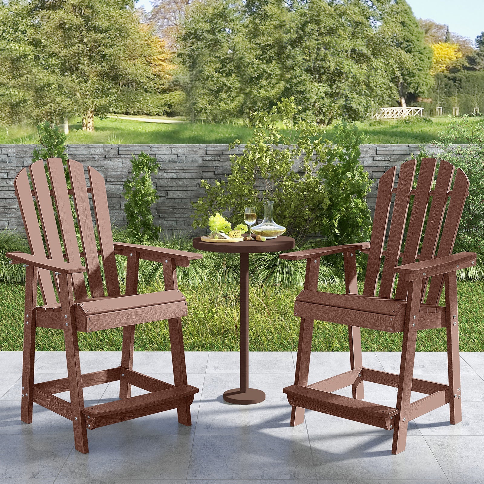 Patio Chair with Armrest and Footrest - Coffee