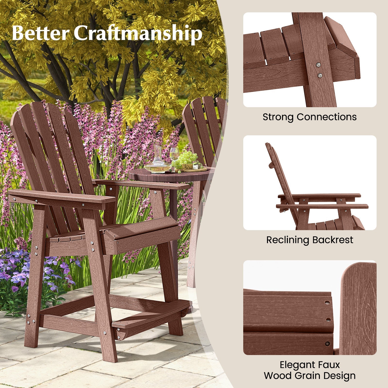 Patio Chair with Armrest and Footrest - Coffee