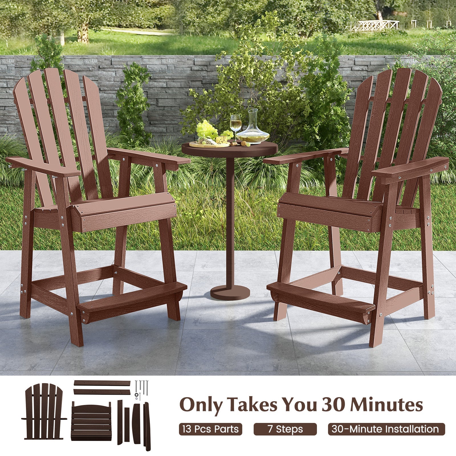 Patio Chair with Armrest and Footrest - Coffee