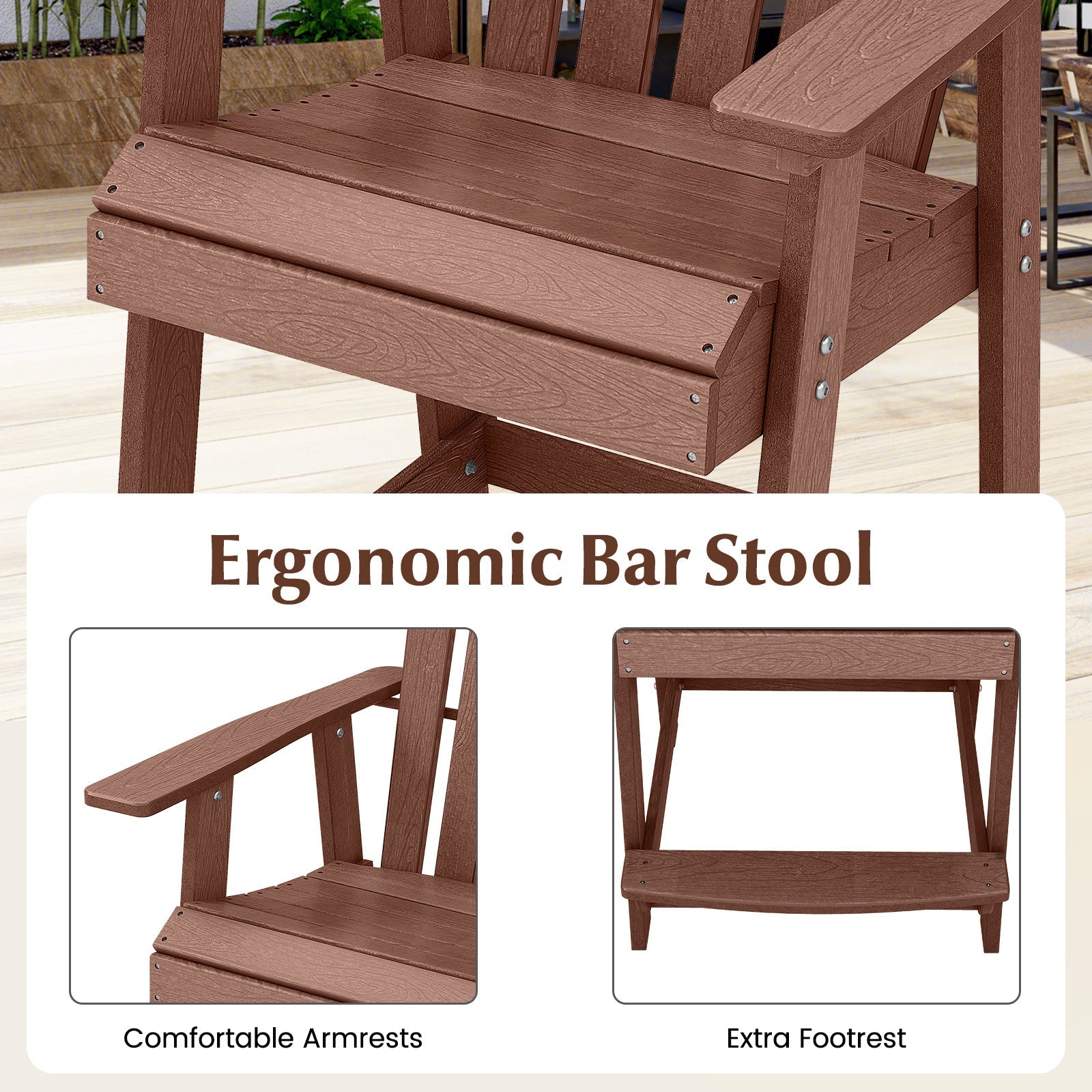 Patio Chair with Armrest and Footrest - Coffee