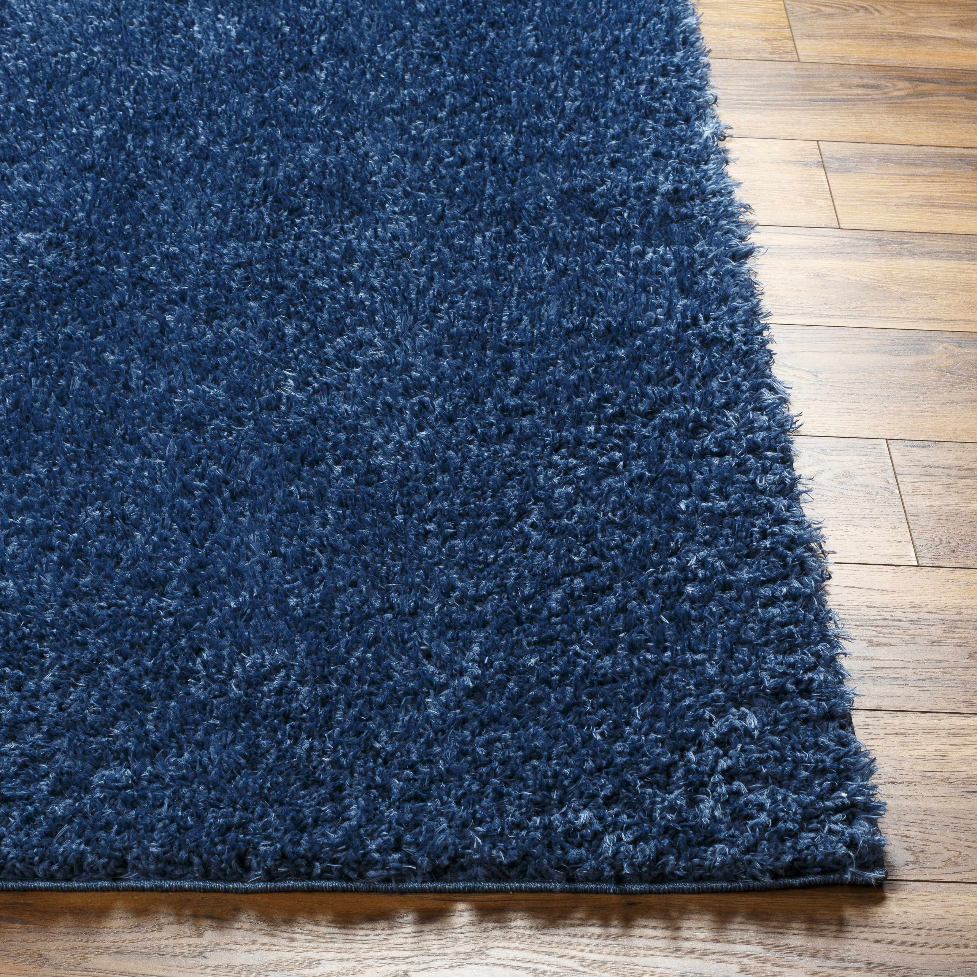 Faina Solid Dark Blue Shag Washable Area Rug - Clearance